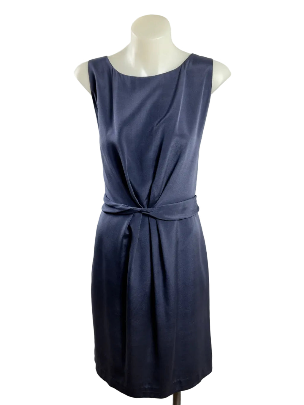 Satch | Draped Wrap-Front Silk Dress | Navy | Size S