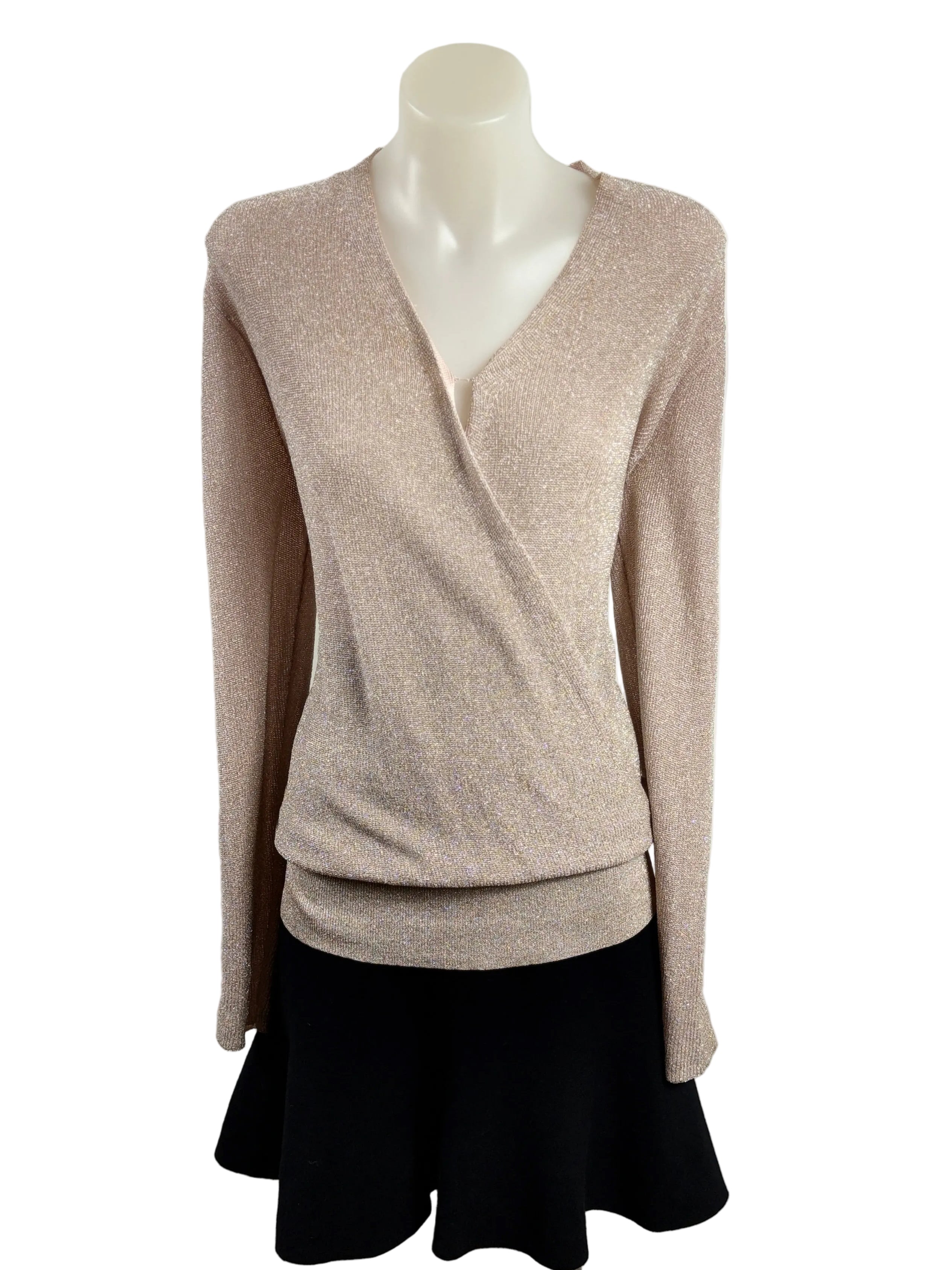 Reiss | Metallic Wrap-Style Long Sleeve Top | Champagne Gold | Size 6