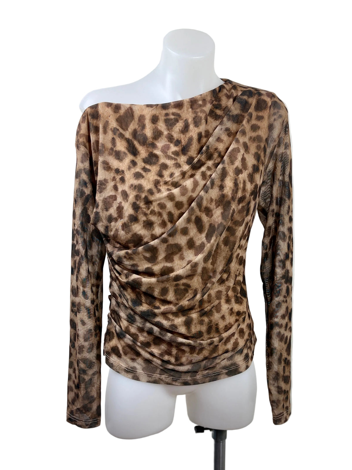 Rosie Ruched Off-Shoulder Mesh Top in leopard print – view 2 of 5