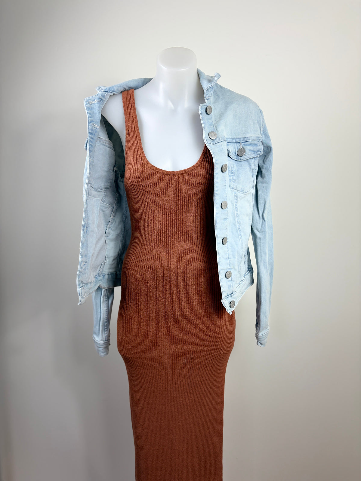 Mossman Dreaming Wild Rib-Knit Midi Dress in ginger biscuit – view 7 of 10