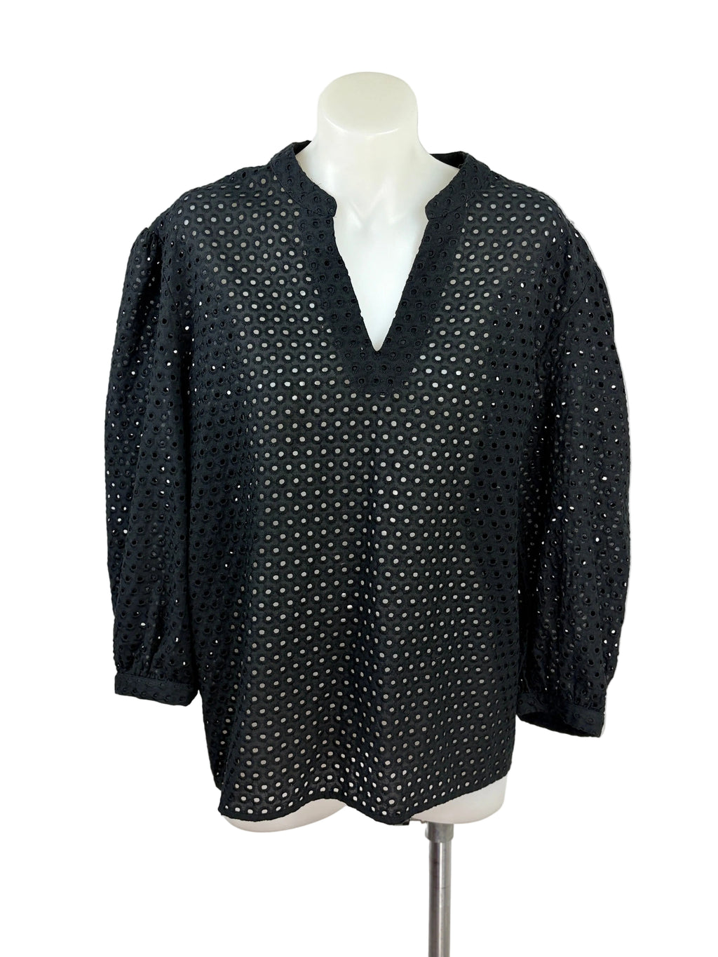 Seed | Broderie Anglaise Popover Top | Black | Size 12