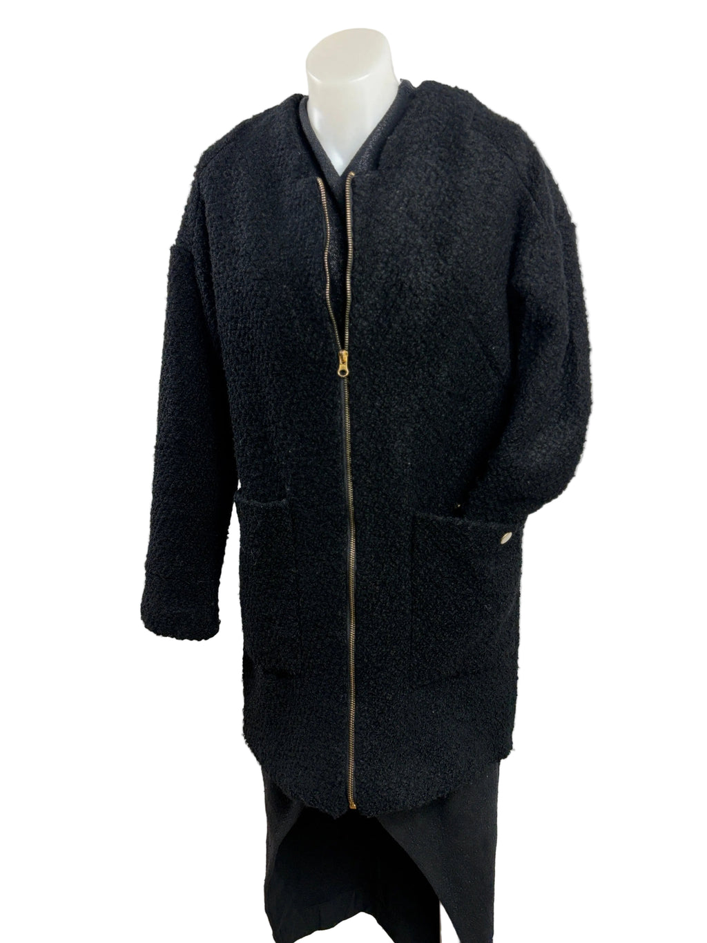 CMNC Woman | Collarless Boucle-Textured Coat | Black | Size S