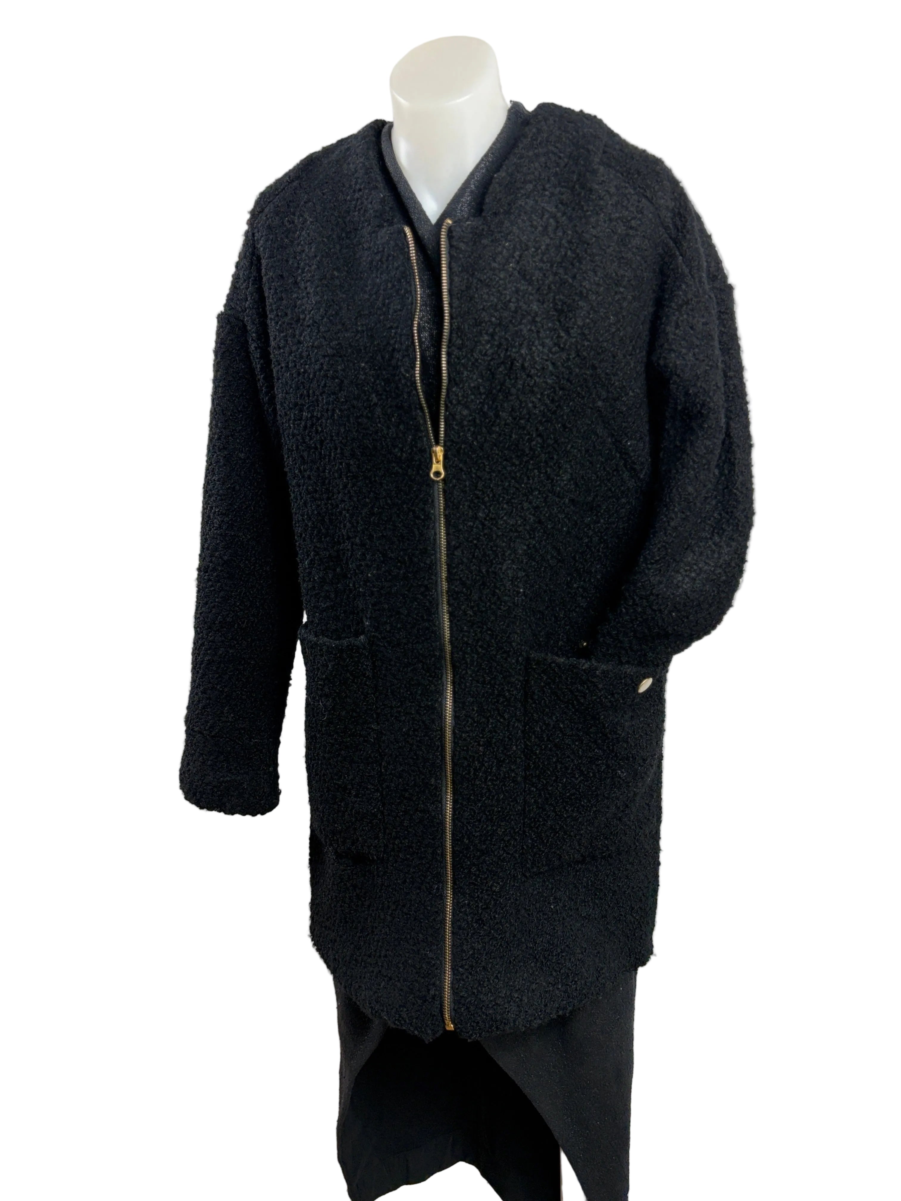 CMNC Woman | Collarless Boucle-Textured Coat | Black | Size S