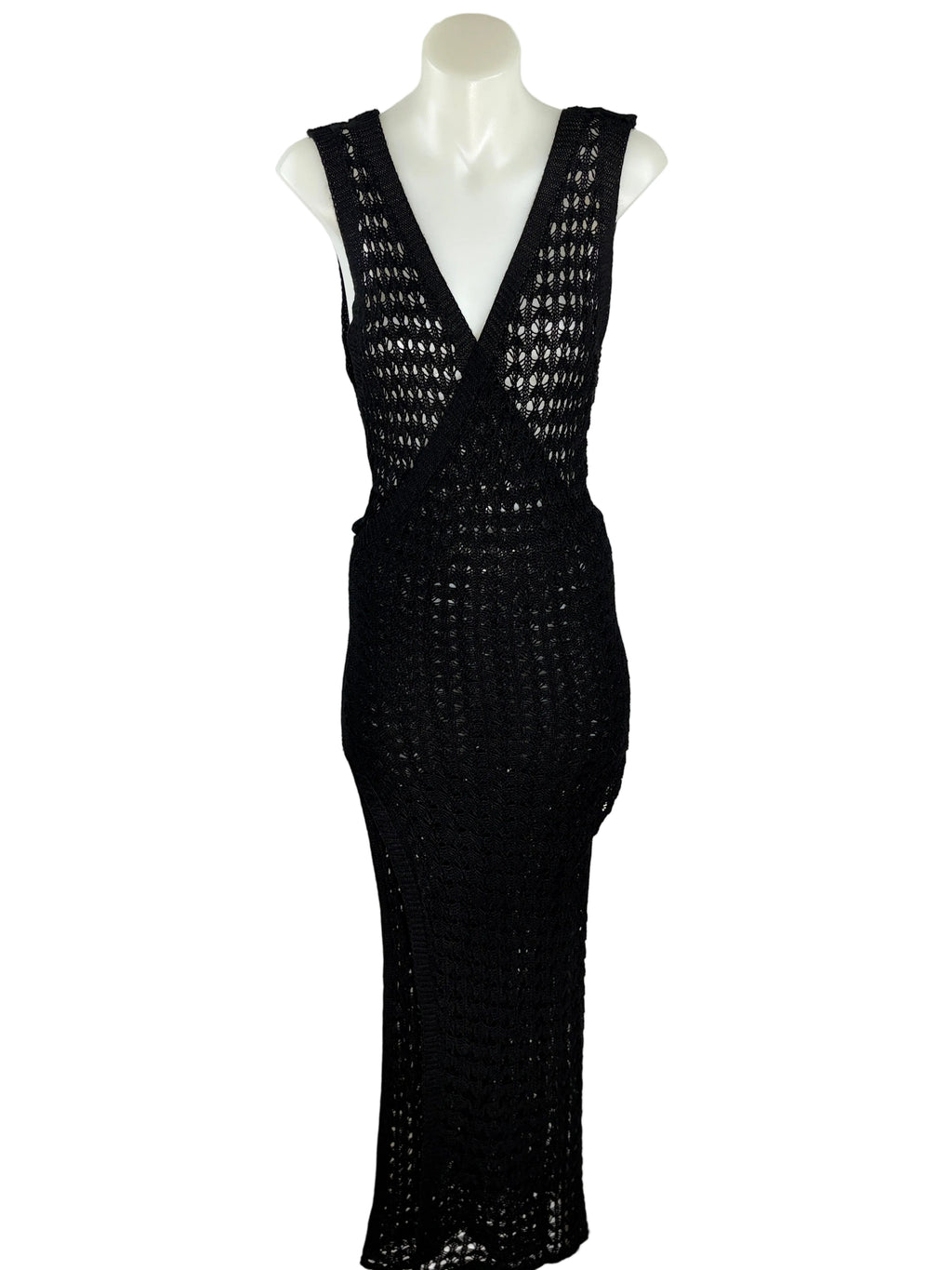 Crochet-Knit Beach Cover-Up Dress | Black | Size XL