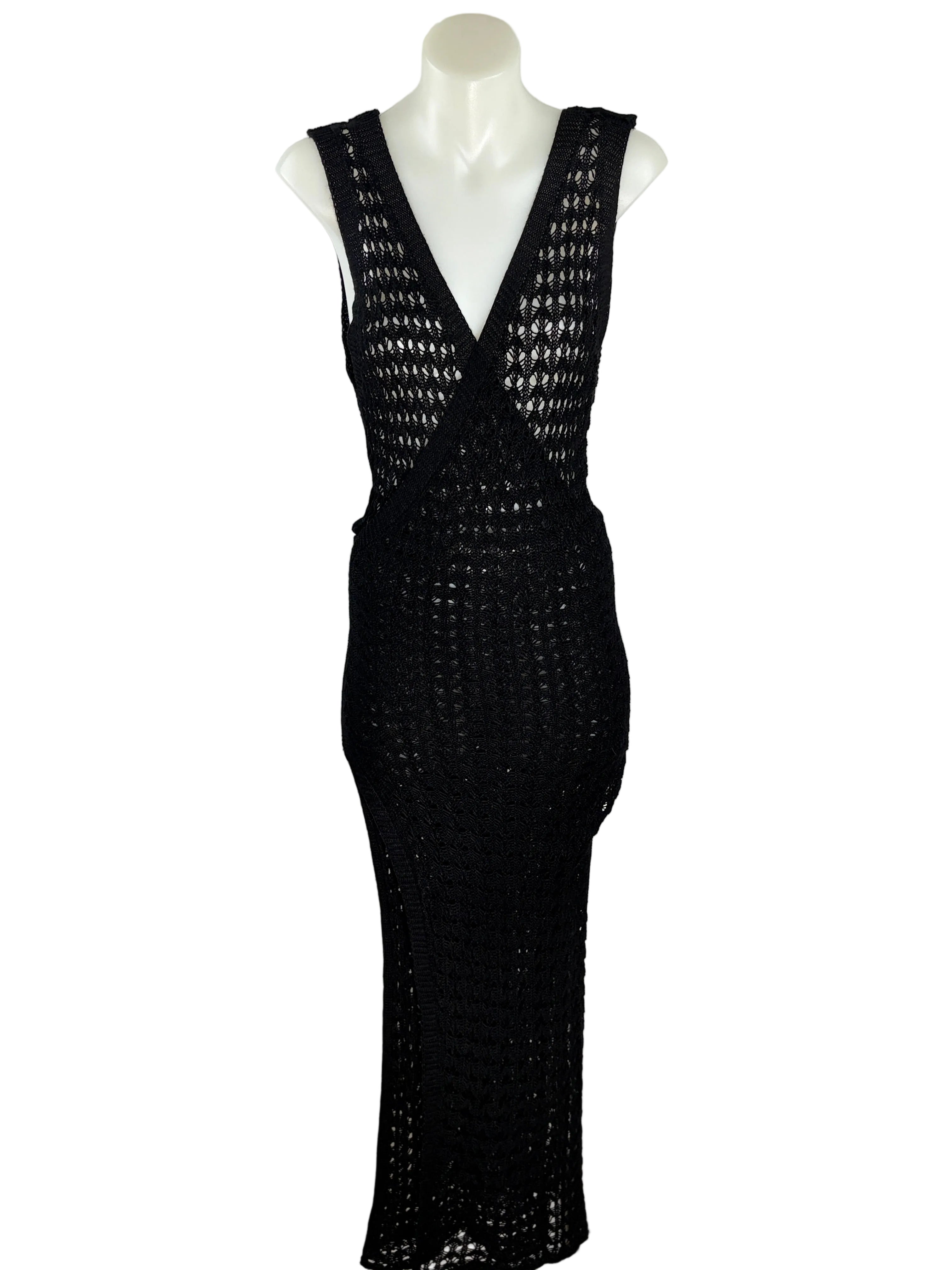 Crochet-Knit Beach Cover-Up Dress | Black | Size XL