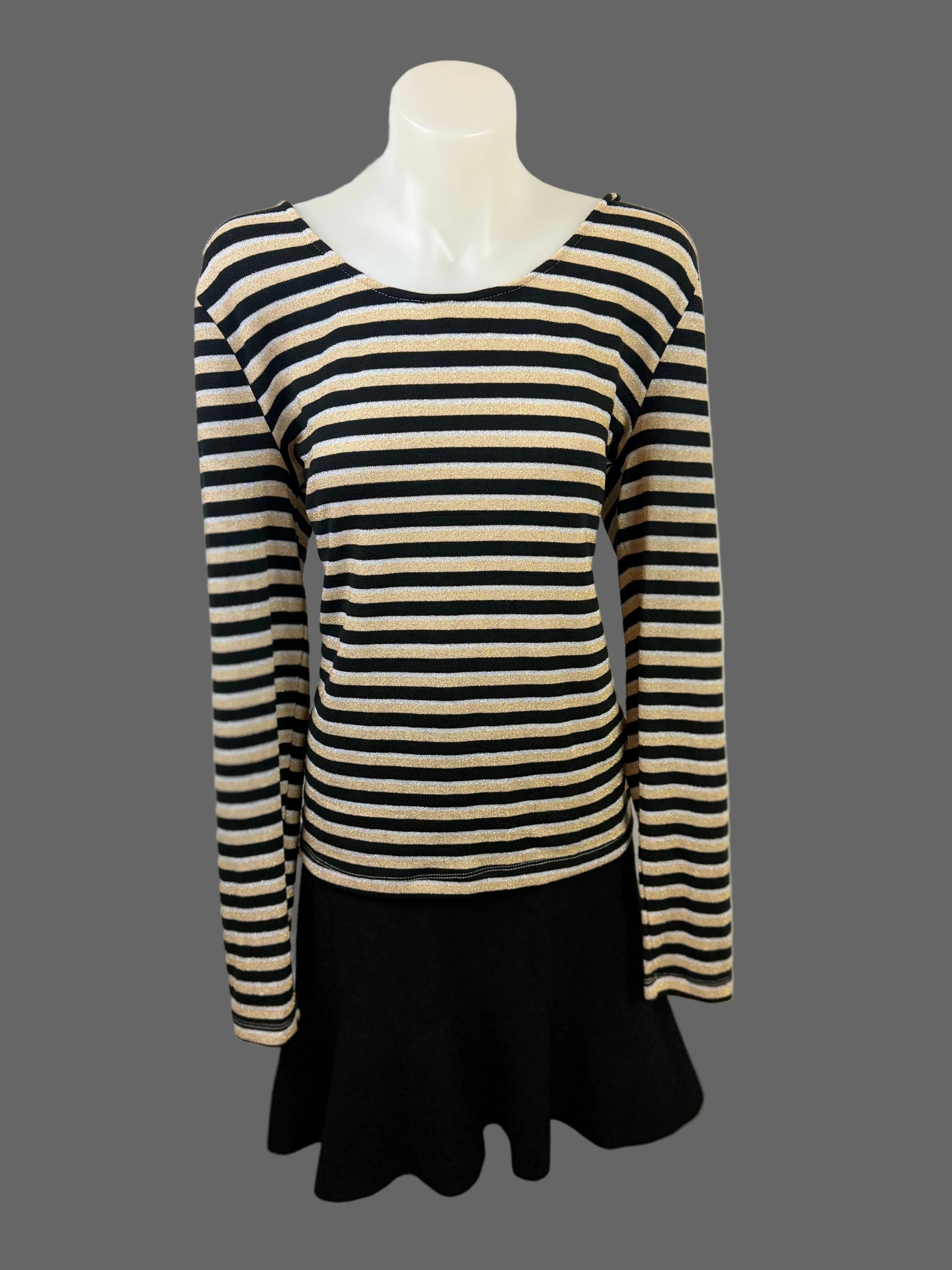 Bardot | Lurex Stripe Cowl-Back Top | Black, Gold & Silver | 14 — BNWT