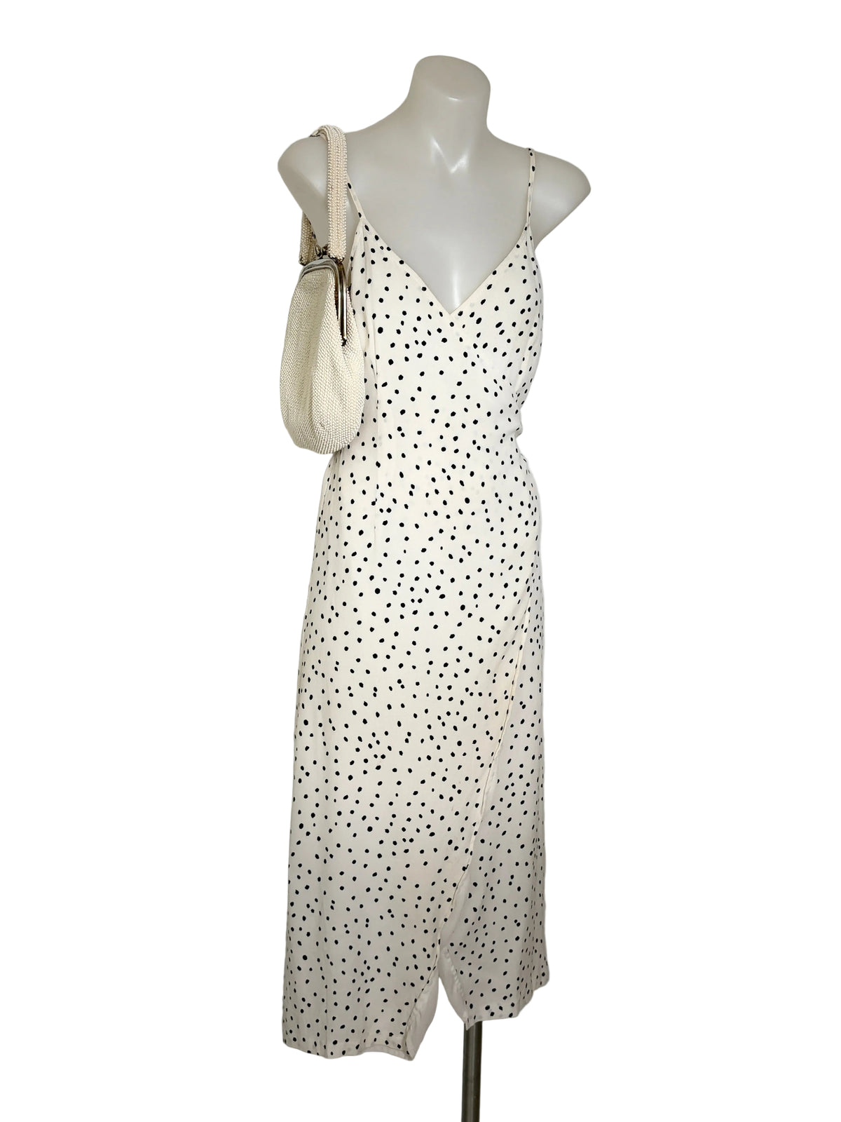 Alice in the Eve Polka Dot Wrap Midi Dress in cream & black, size 8 – preloved at Second Signature