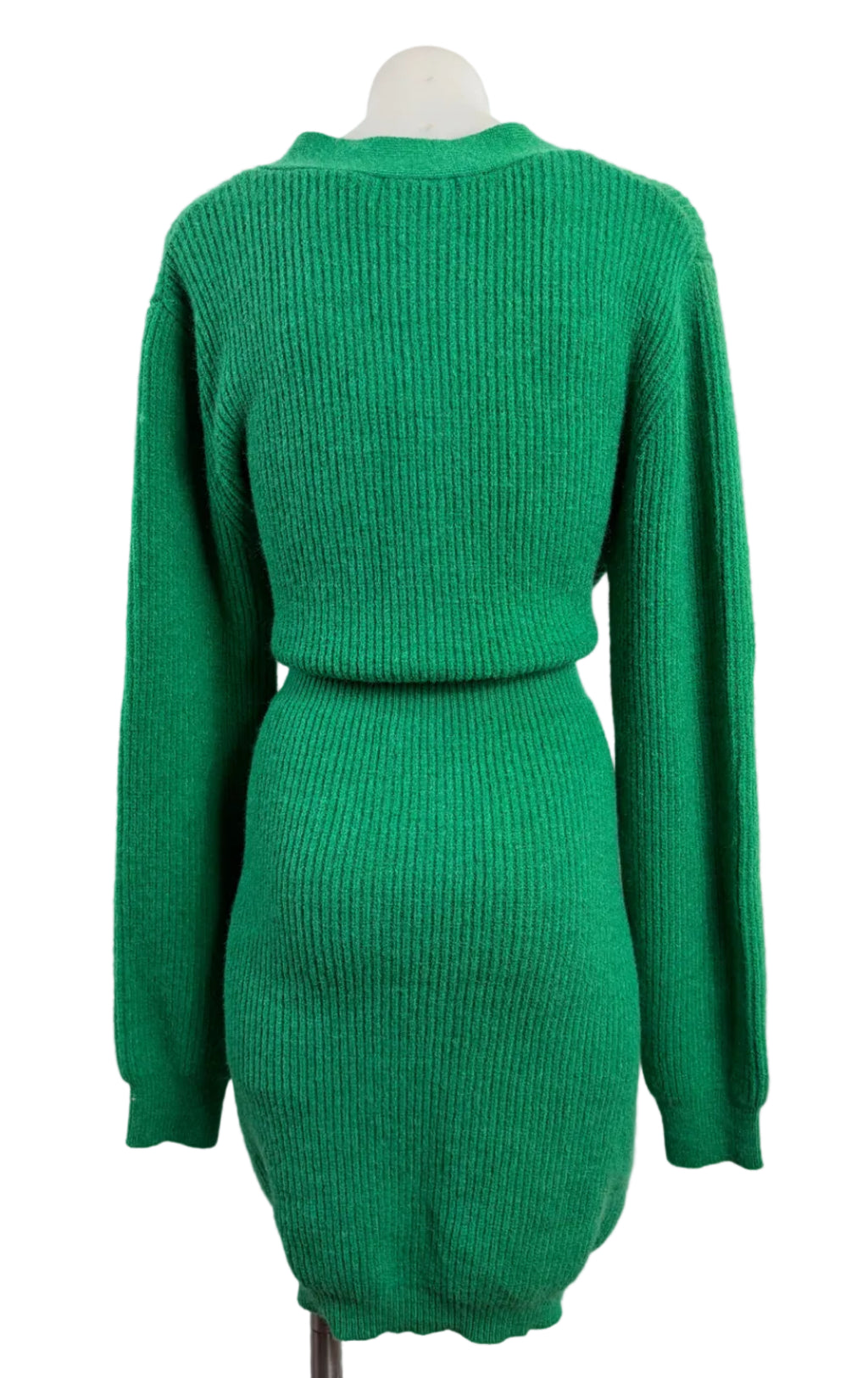 Miracle | Emerald Green Ribbed Knit Cardigan Dress | Double-Breasted Gold Buttons | Size M/L