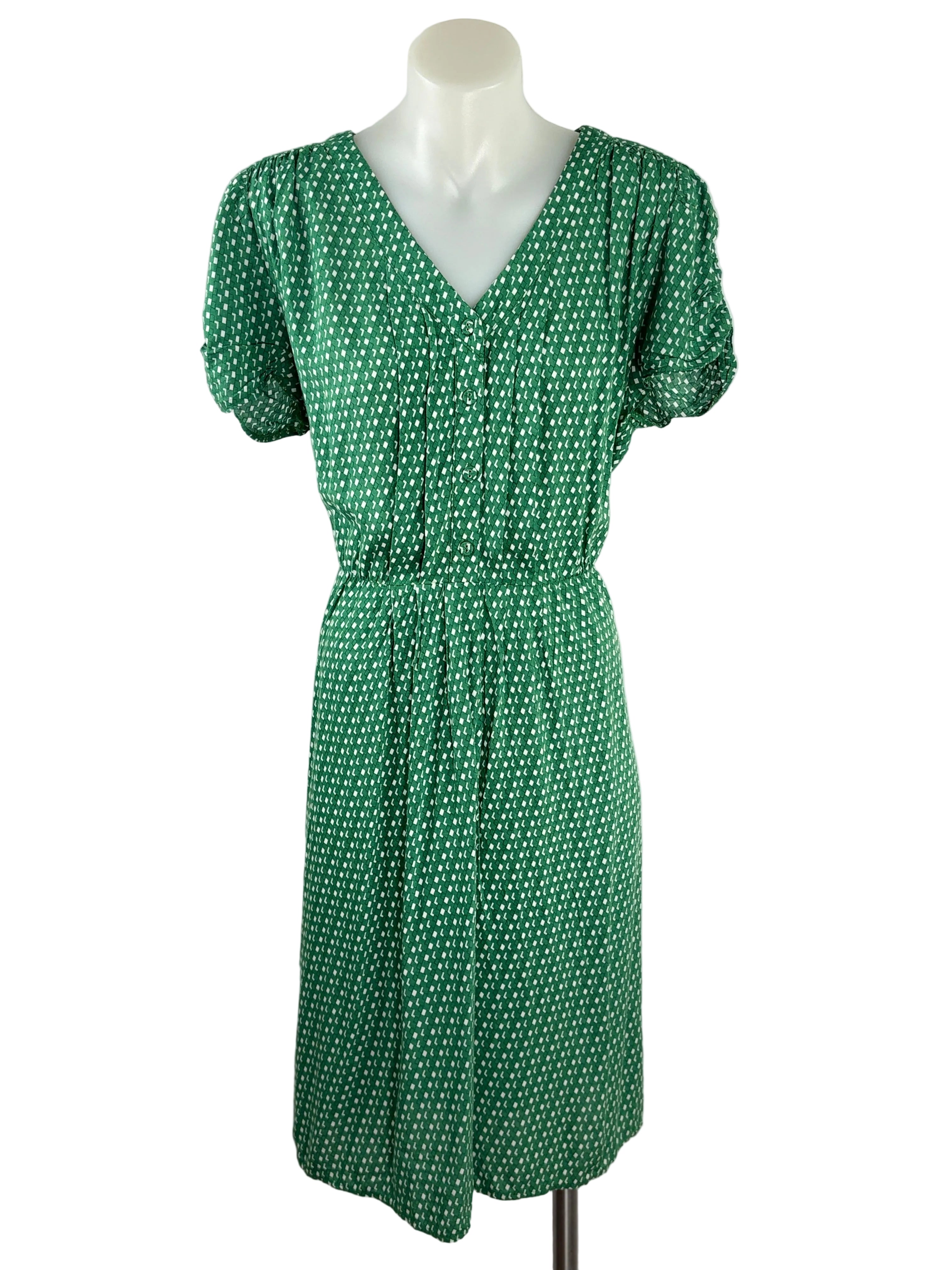Sunny Girl | Geometric Print Button-Front Dress | Size 14