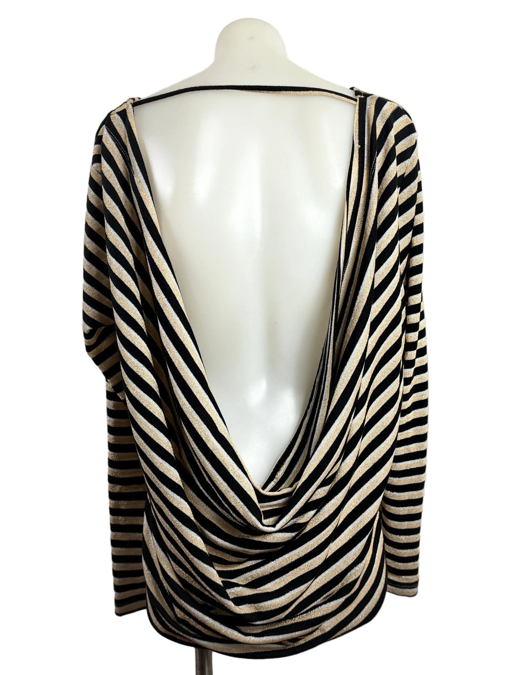 Bardot | Lurex Stripe Cowl-Back Top | Black, Gold & Silver | 14 — BNWT