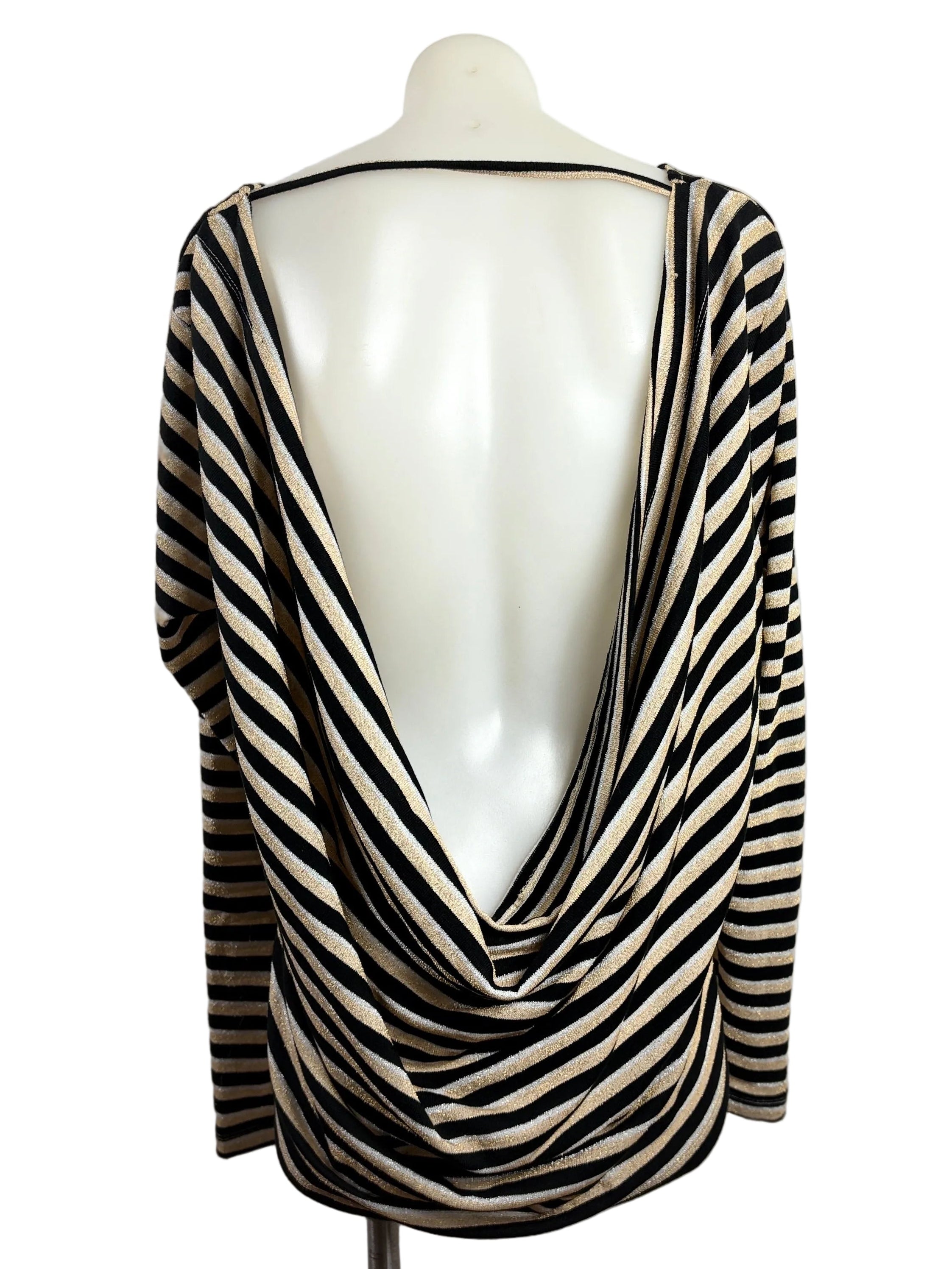 Bardot | Lurex Stripe Cowl-Back Top | Black, Gold & Silver | 14 — BNWT