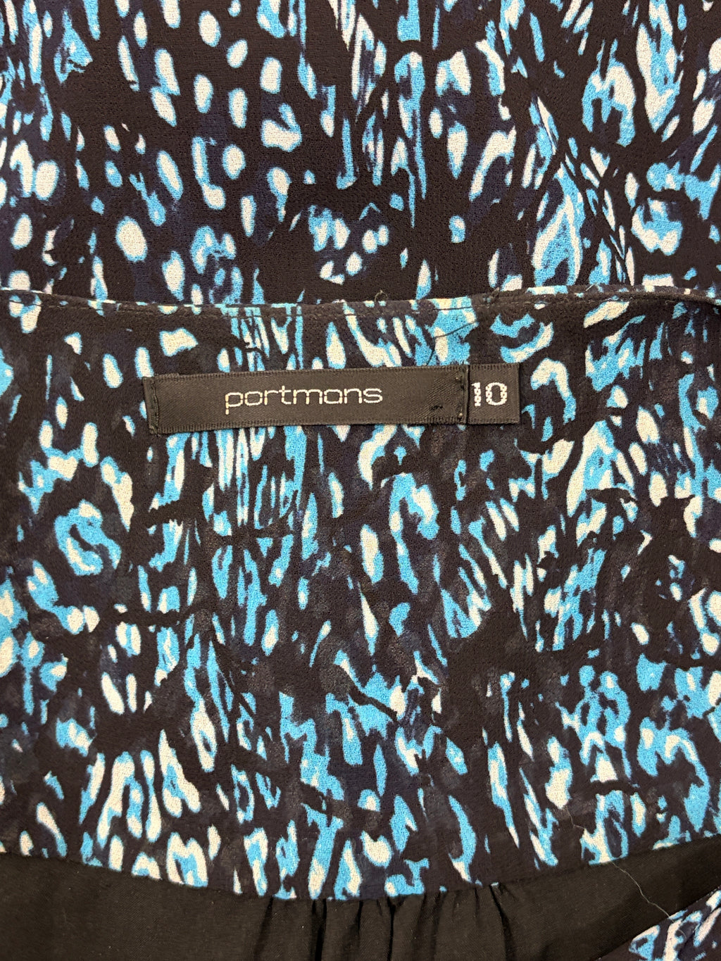 Portmans | Wrap-Style Long Sleeve Mini Dress | Blue Animal Print | Size 10