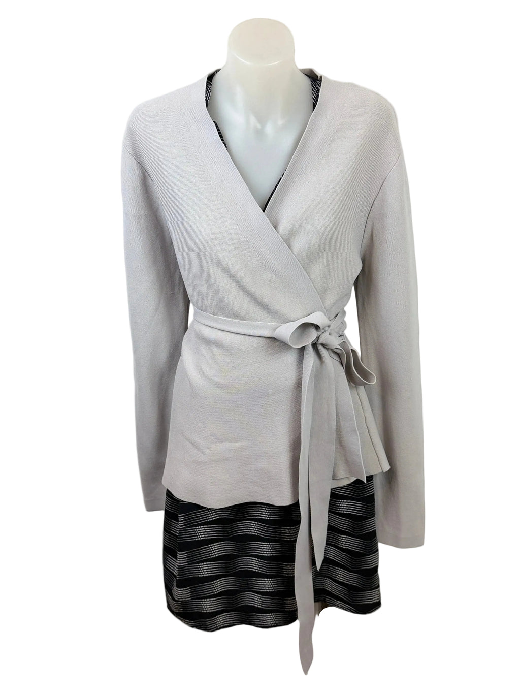 Basque | Structured Knit Wrap Jacket | Grey | Size 14