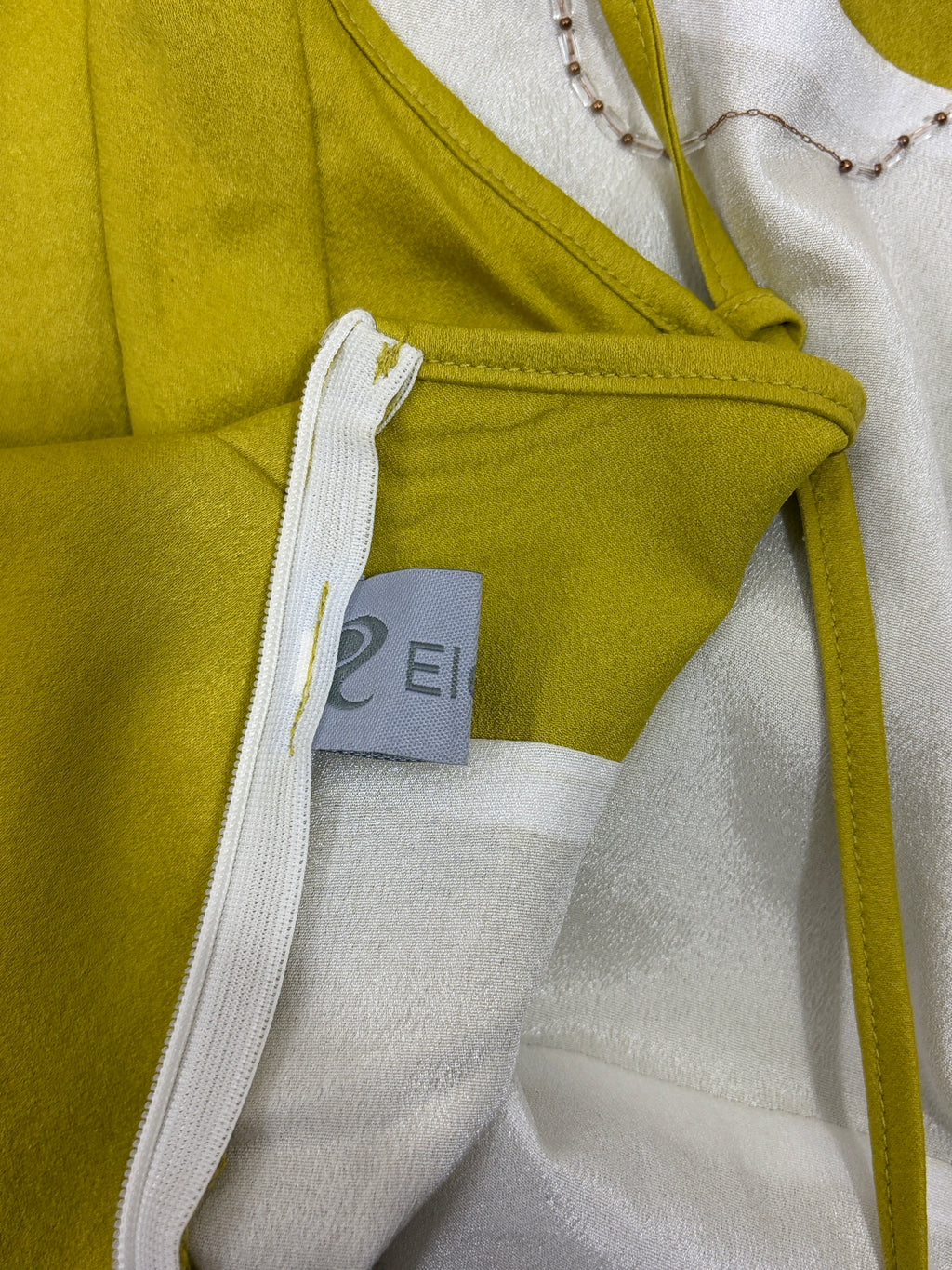 Eleanor | Chartreuse Satin Cowl-Neck Mini Dress | Tie-Back | Size XS