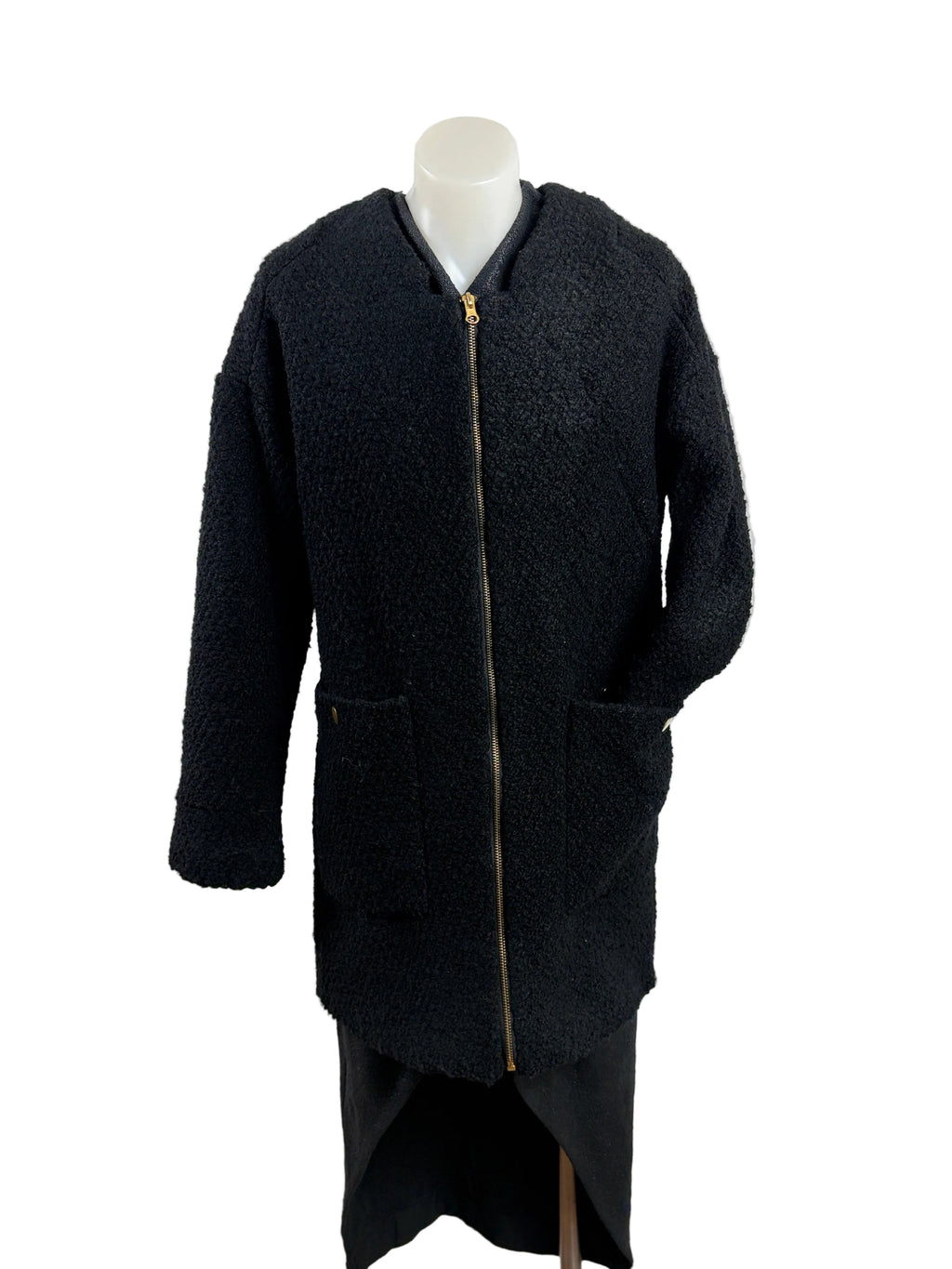 CMNC Woman | Collarless Boucle-Textured Coat | Black | Size S