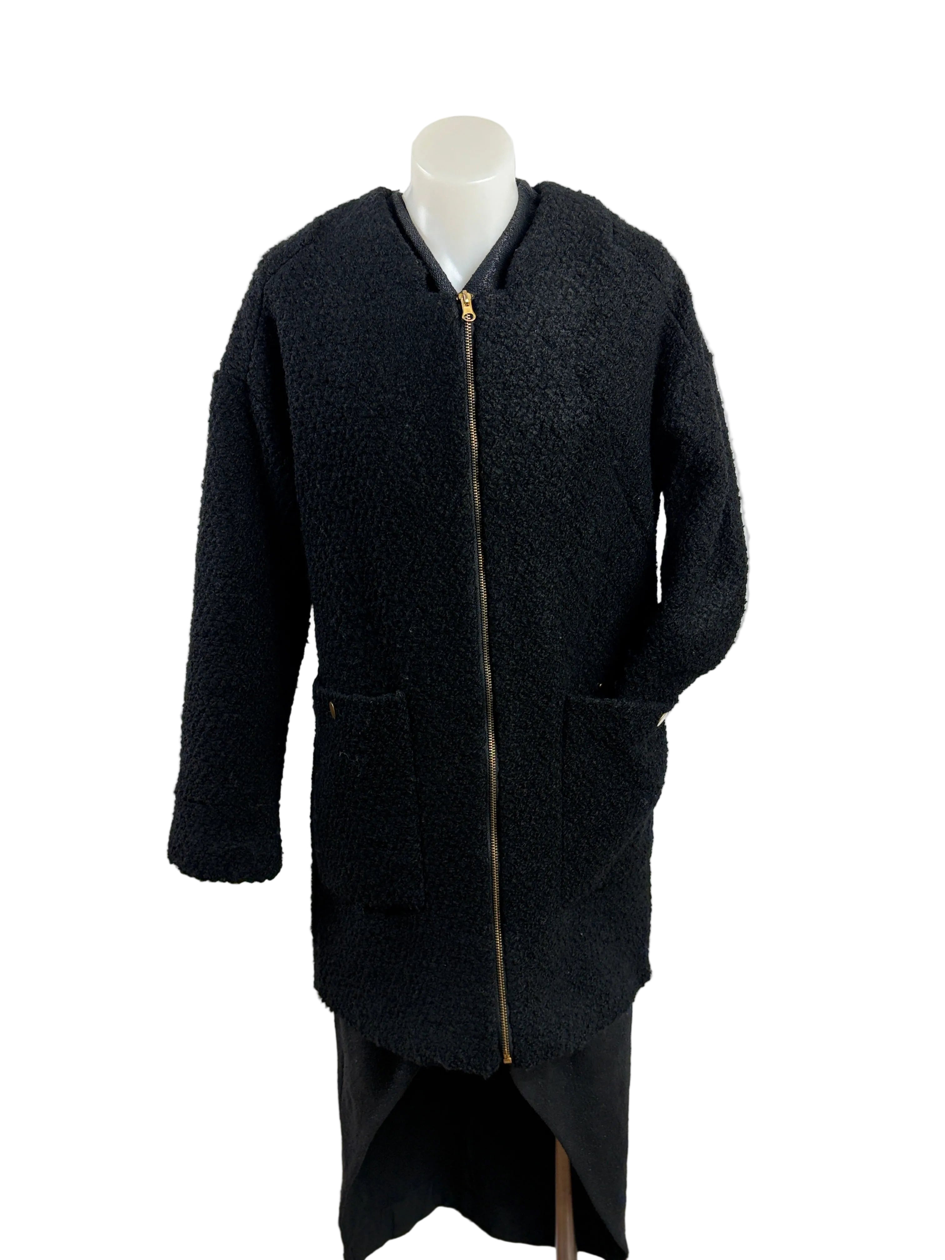 CMNC Woman | Collarless Boucle-Textured Coat | Black | Size S