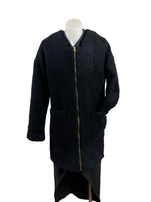 CMNC Woman | Collarless Boucle-Textured Coat | Black | Size S