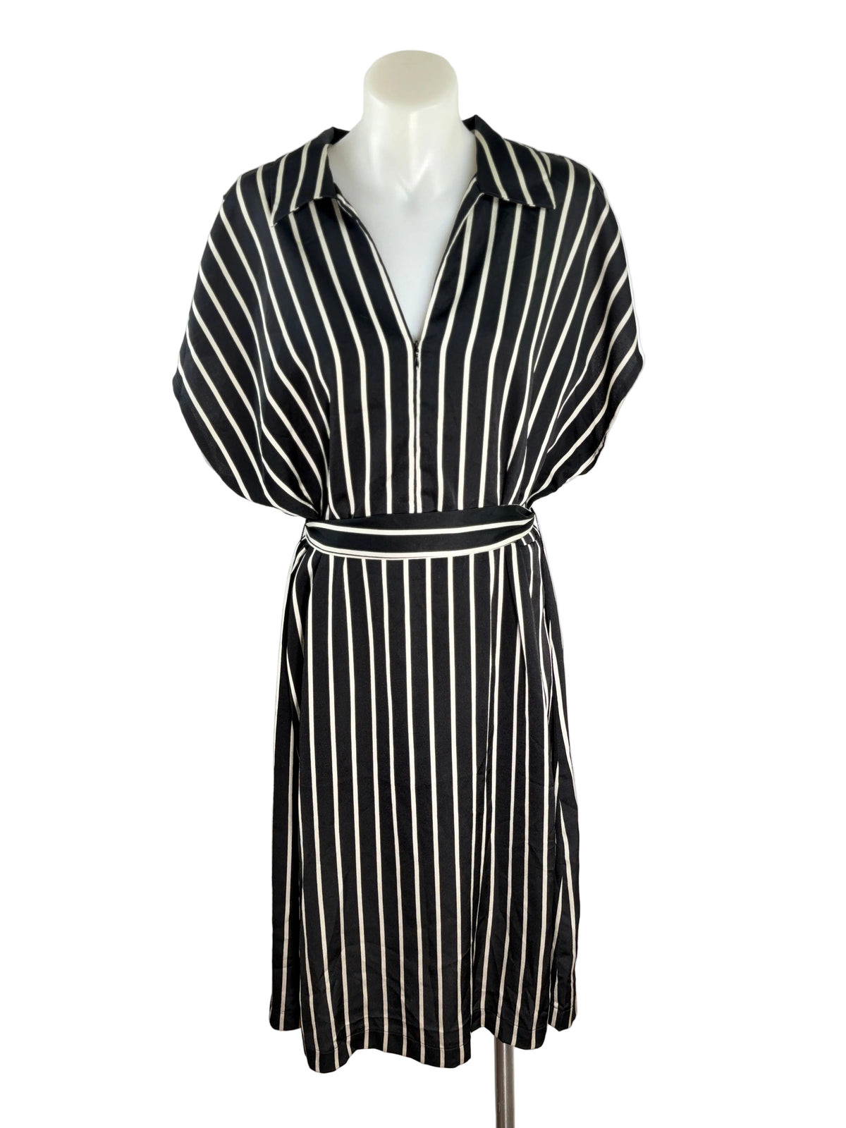 Forcast | Striped Collared Shirt Dress | Black & White | Size 14