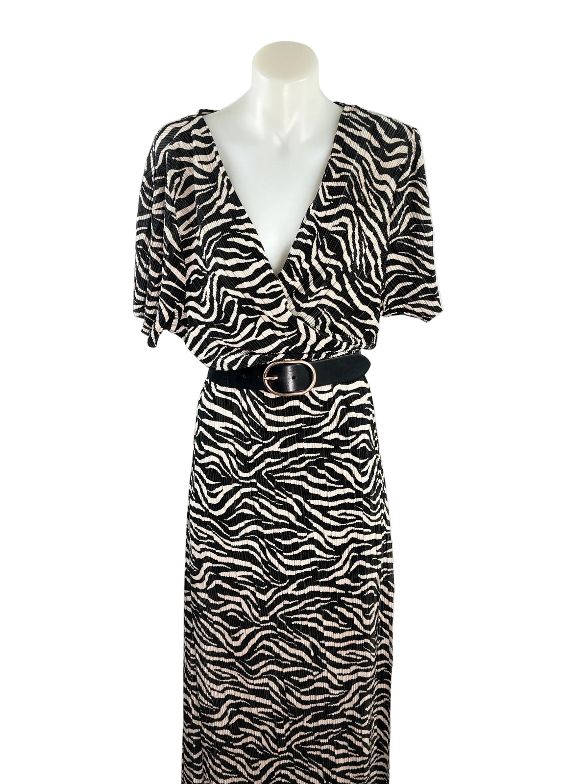 Sportsgirl Zebra Print Plissé Wrap Dress in black & caramel – view 2 of 6