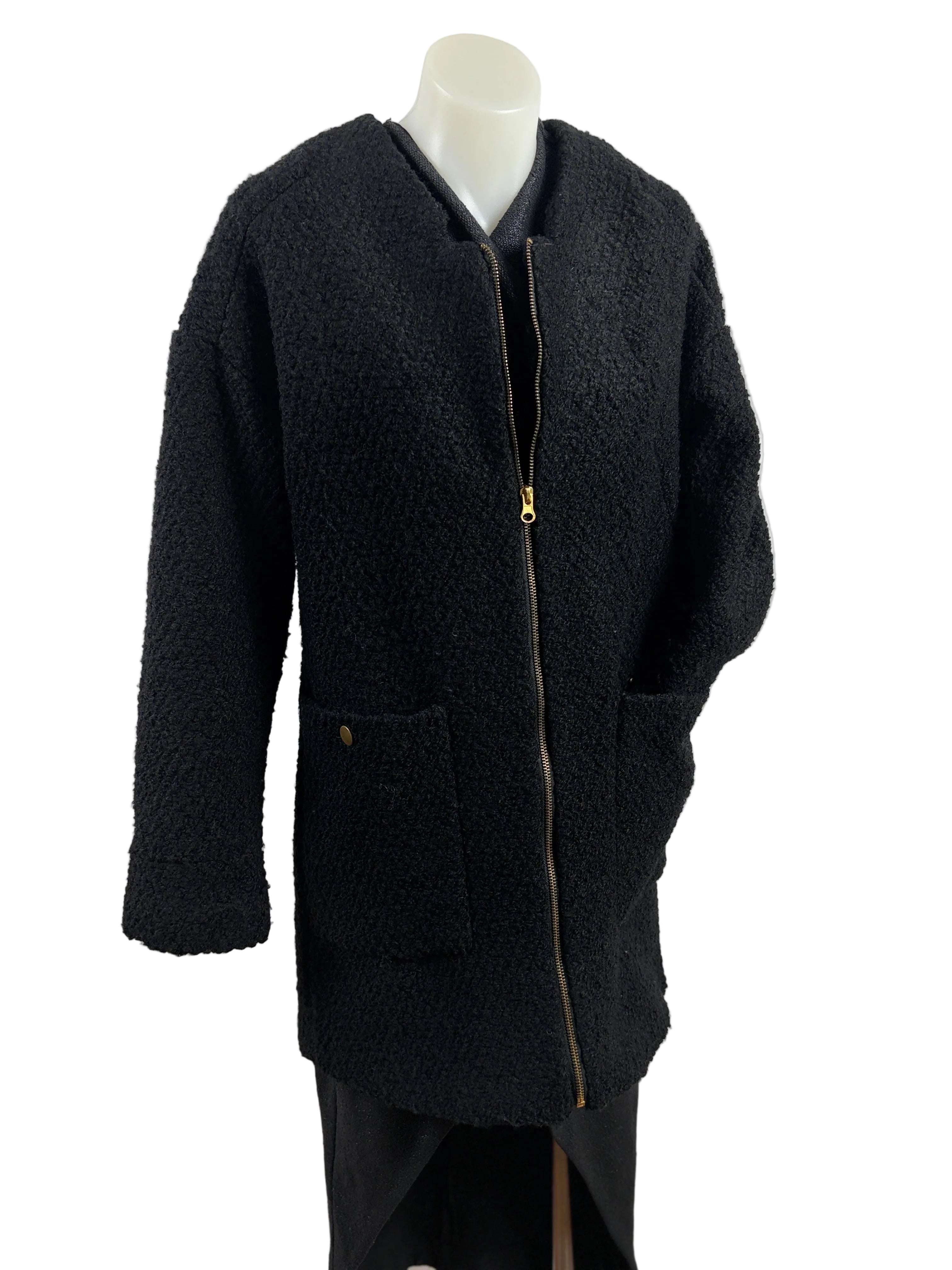 CMNC Woman | Collarless Boucle-Textured Coat | Black | Size S