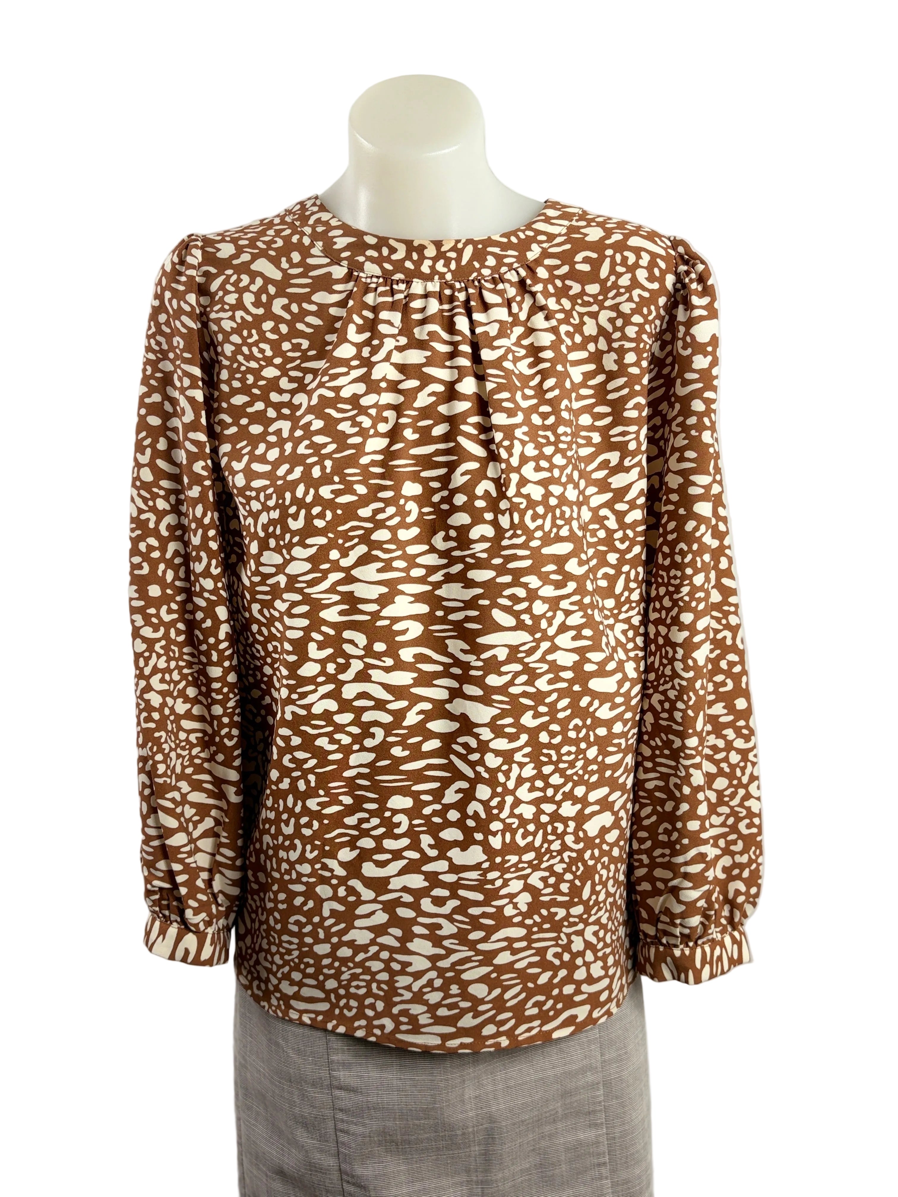 Seed Heritage | Leopard-Print Blouse | Brown & Cream | Size 8