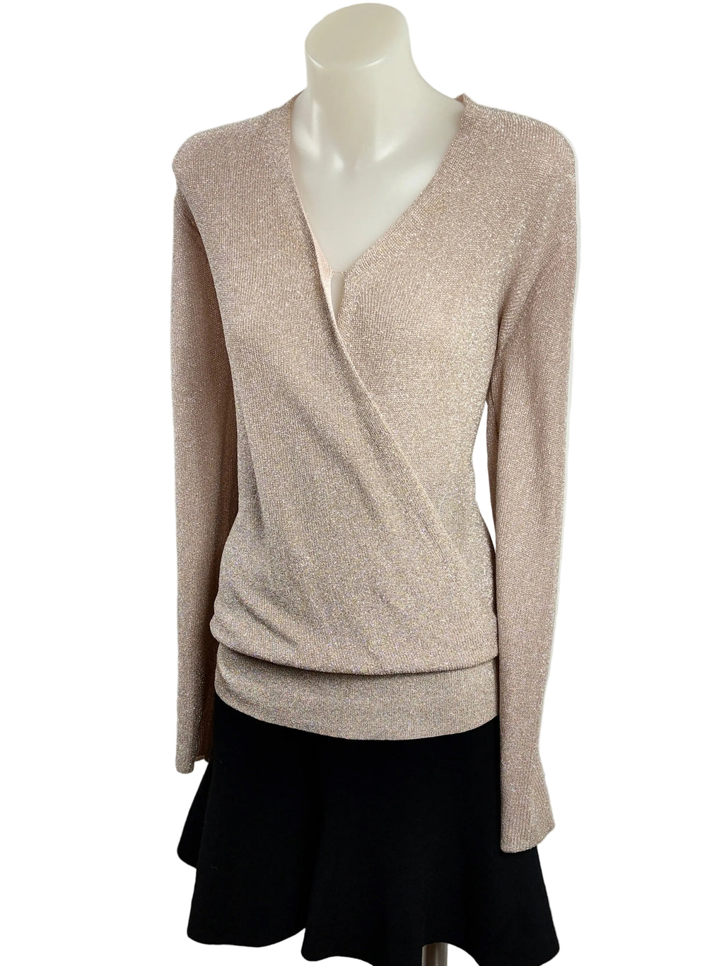 Reiss | Metallic Wrap-Style Long Sleeve Top | Champagne Gold | Size 6
