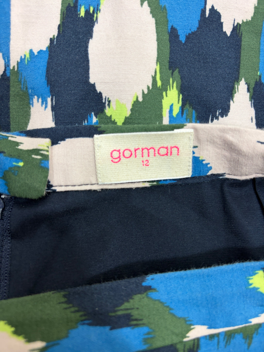 Gorman Abstract Ikat Print Pencil Skirt in blue, green & navy – view 4 of 4