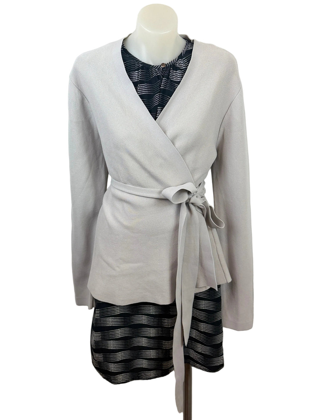 Basque | Structured Knit Wrap Jacket | Grey | Size 14
