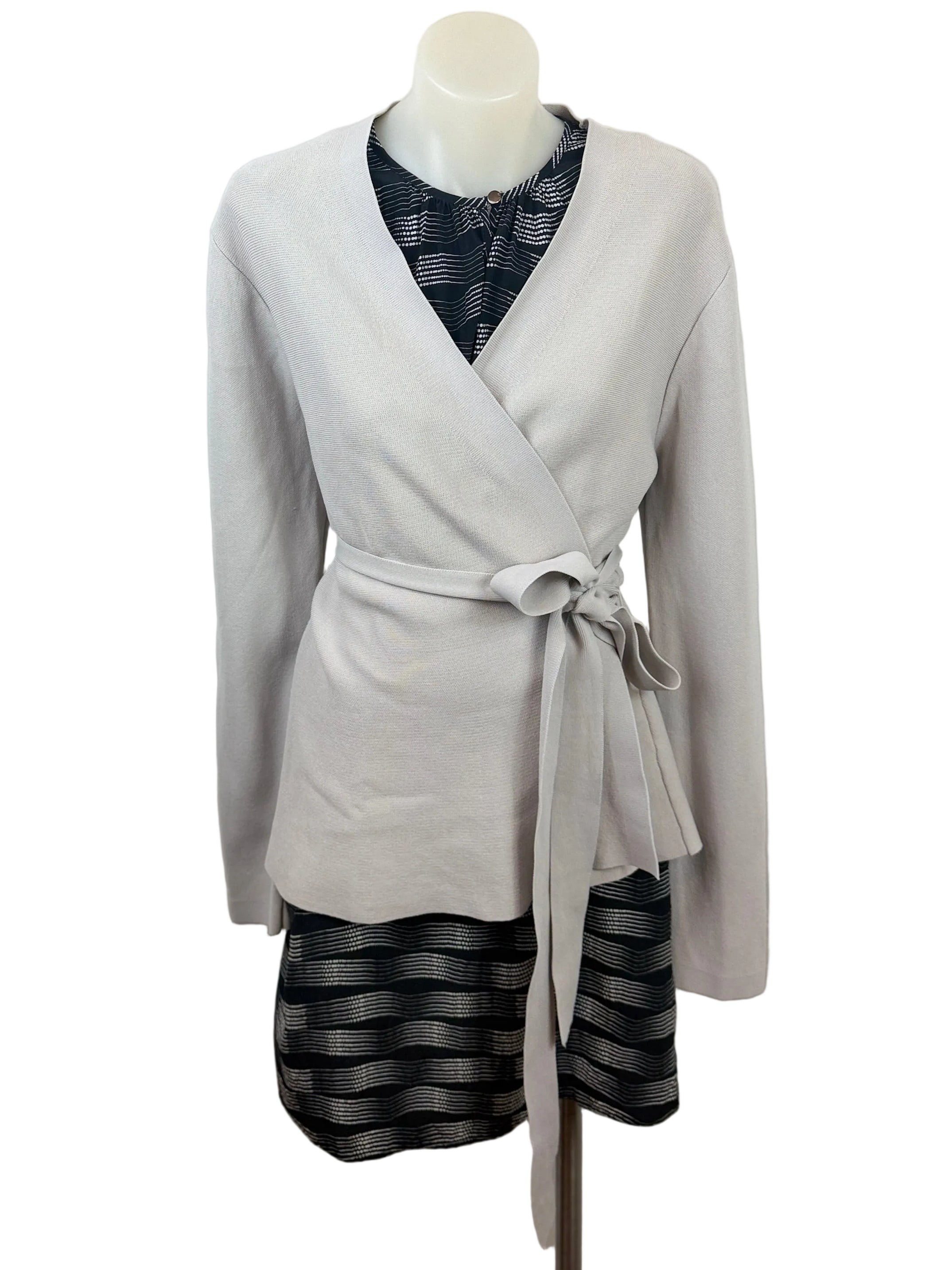 Basque | Structured Knit Wrap Jacket | Grey | Size 14