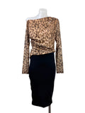 Rosie Ruched Off-Shoulder Mesh Top styled with Kookai Stretch Jersey Pencil Skirt