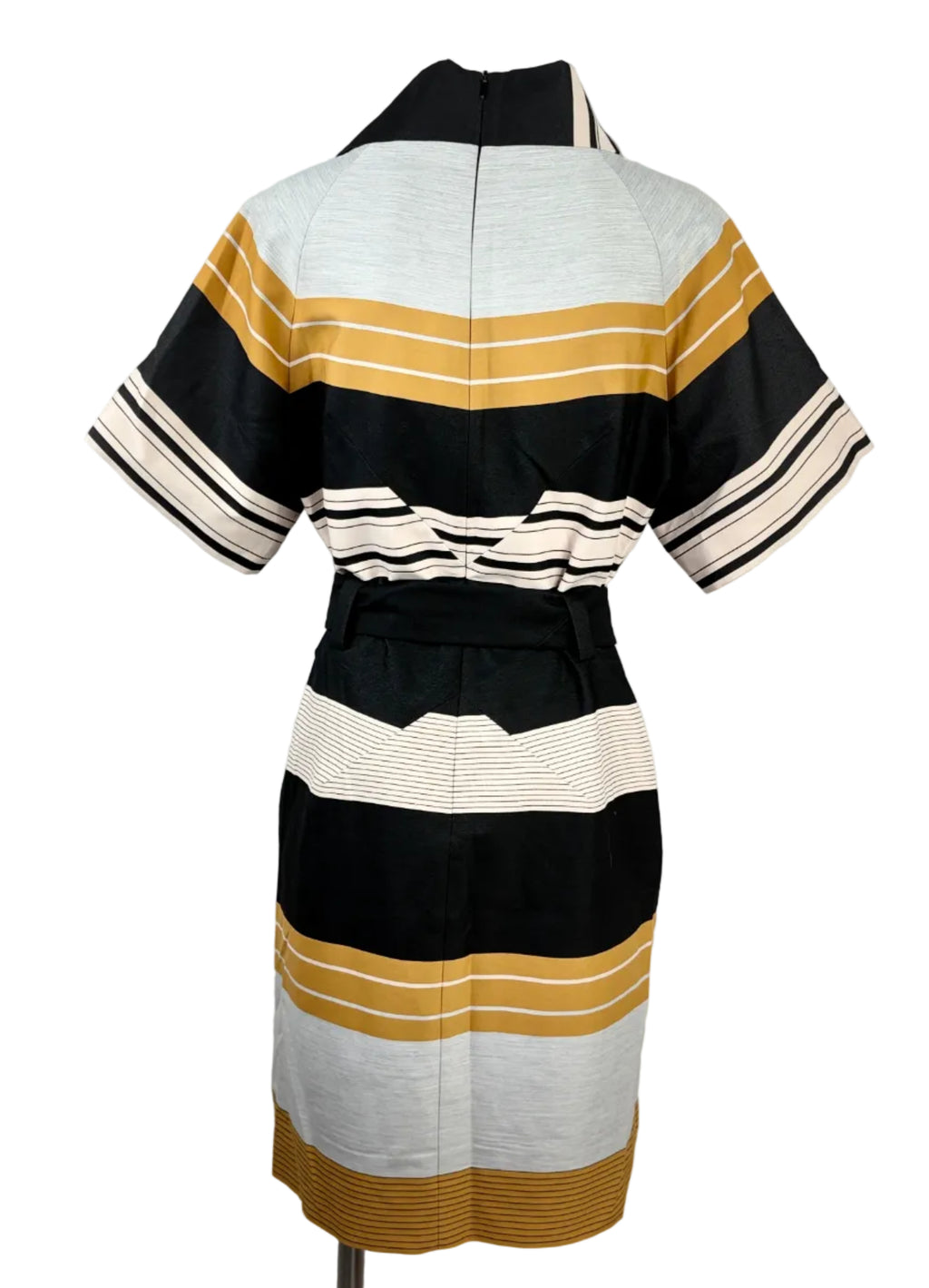 Karen Millen Chevron Stripe Structured Dress with Pockets - Size 12