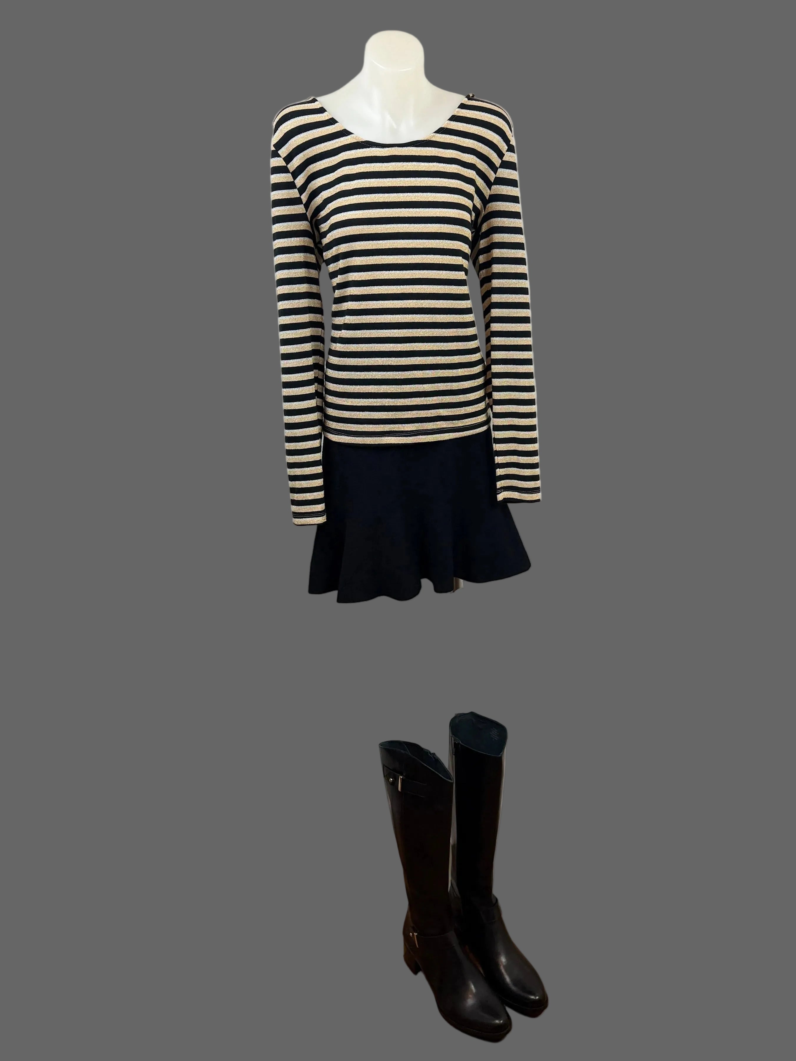 Bardot | Lurex Stripe Cowl-Back Top | Black, Gold & Silver | 14 — BNWT