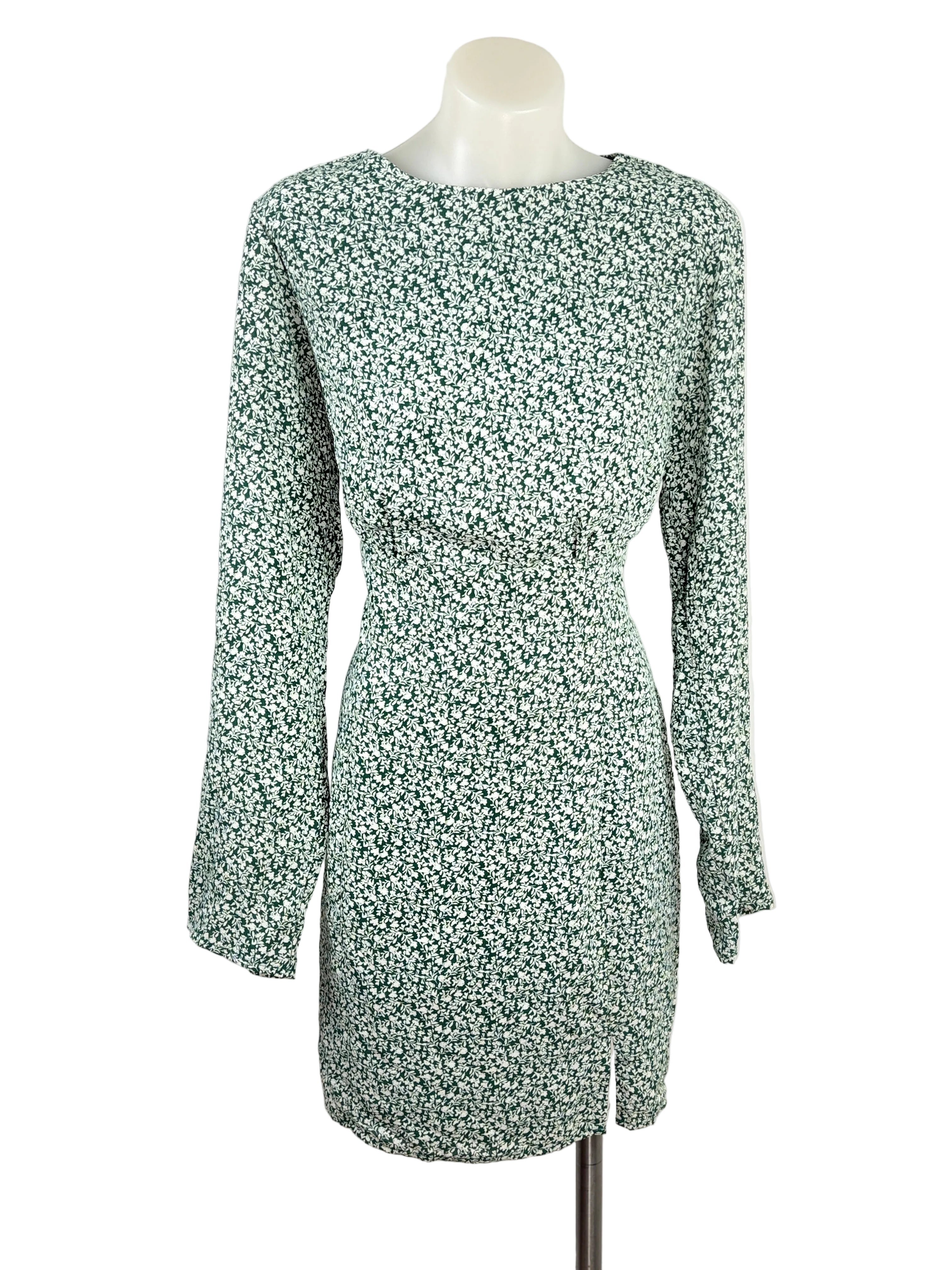 Atmos & Here | Ditsy Floral Long Sleeve Mini Dress | Forest Green | Size 12
