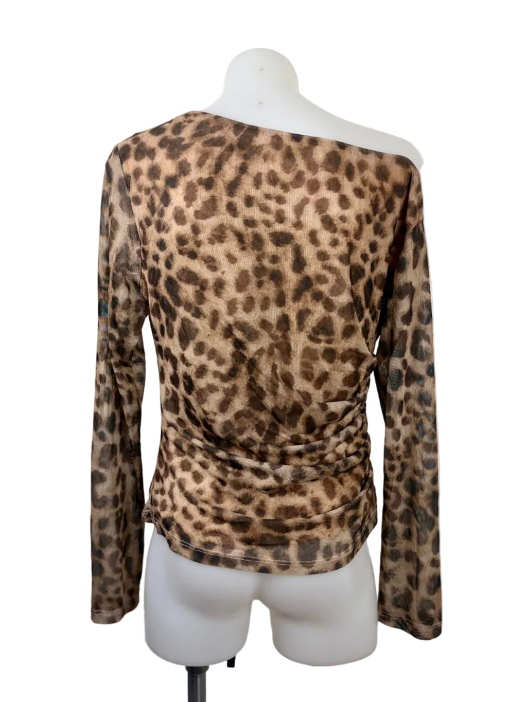 Rosie Ruched Off-Shoulder Mesh Top in leopard print – view 4 of 5