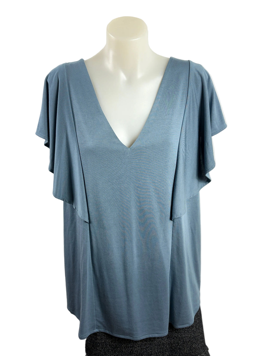 Witchery | Draped V-Neck Flutter Sleeve Top | Dusty Blue | Size S