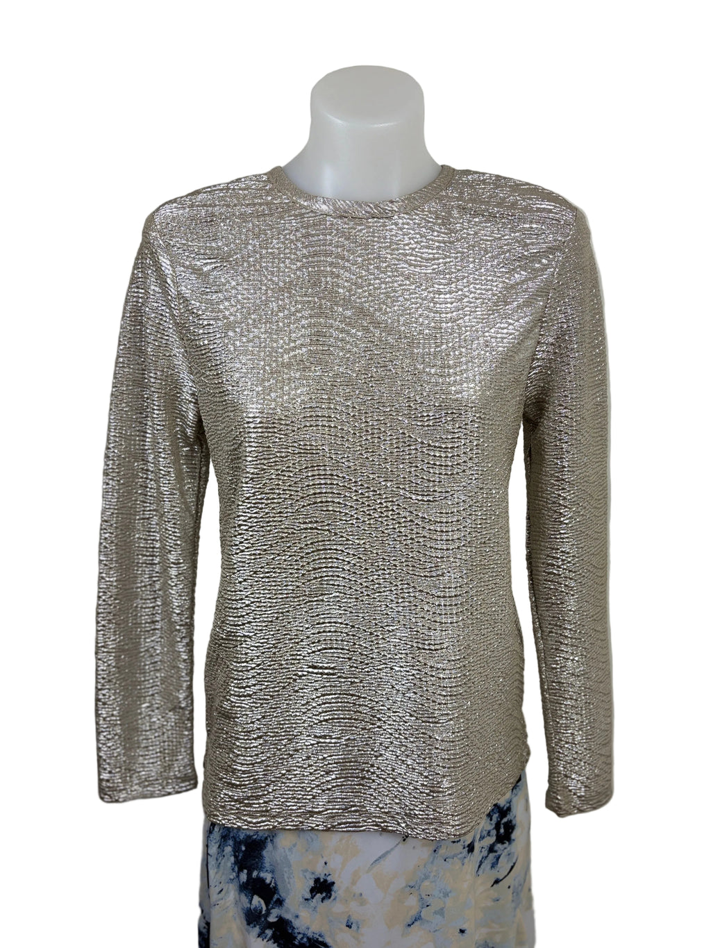 Country Road Textured Metallic Long Sleeve Top in gold, size 12 – preloved at Second Signature