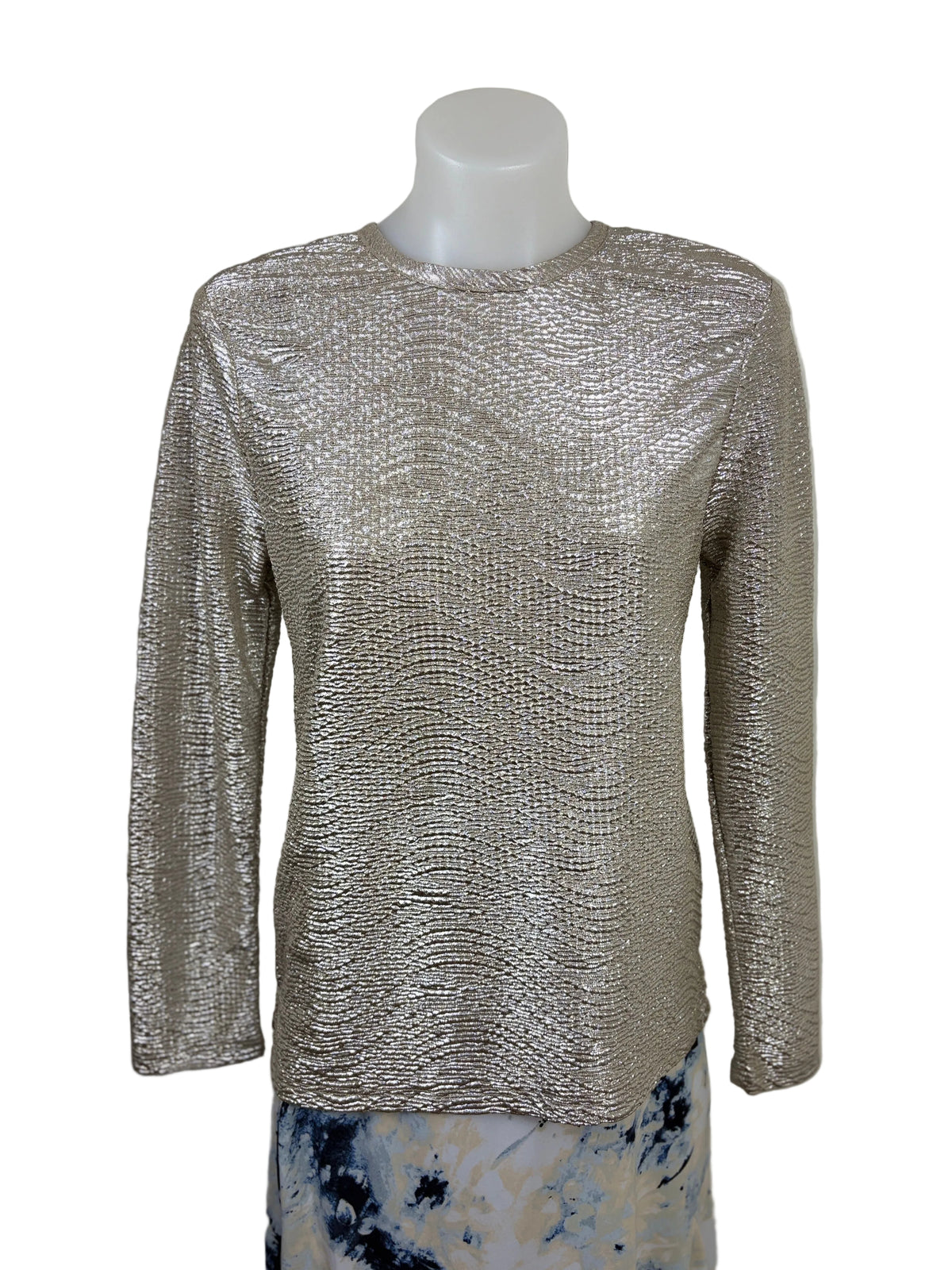 Country Road Textured Metallic Long Sleeve Top in gold, size 12 – preloved at Second Signature