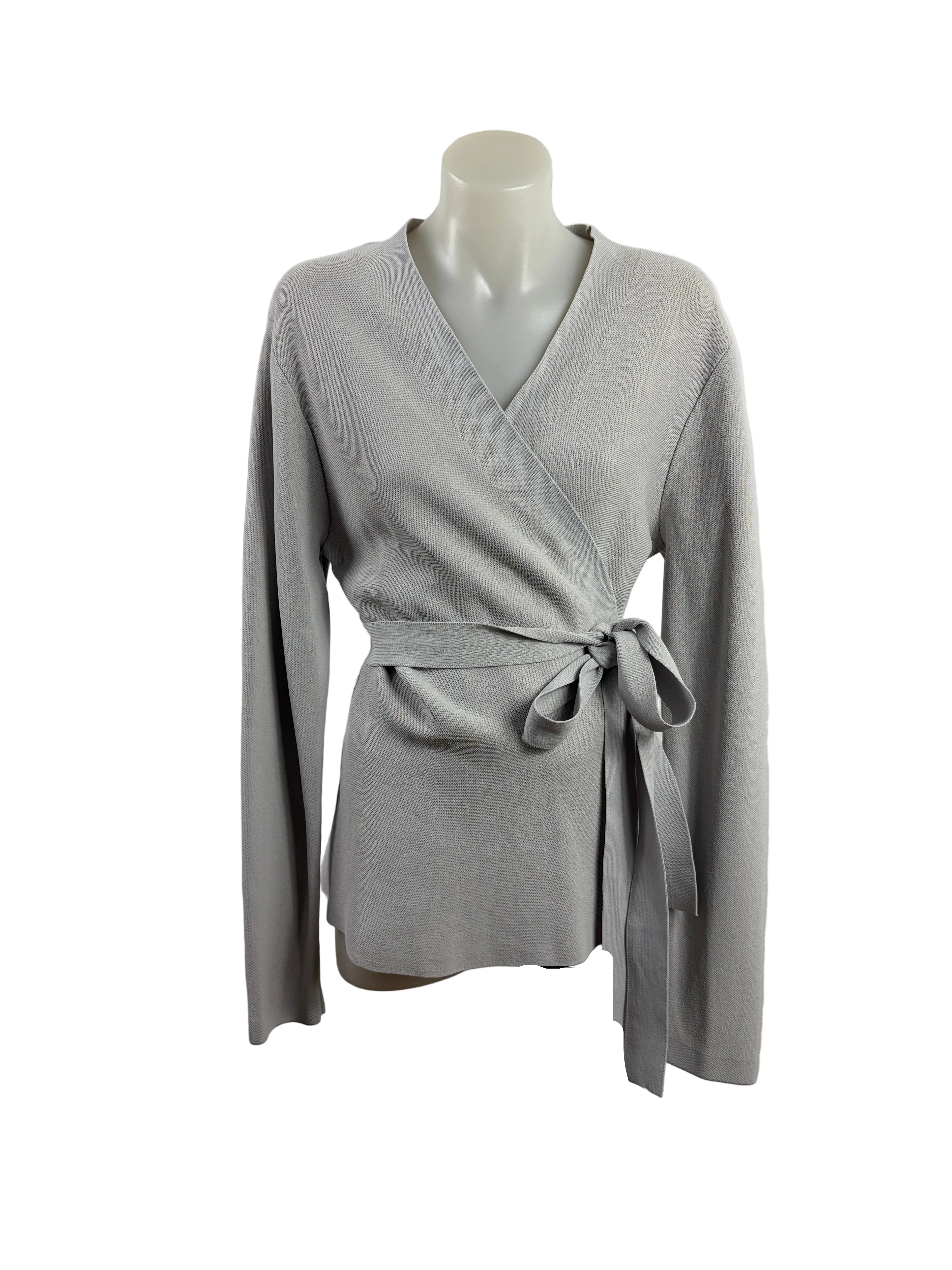 Basque | Structured Knit Wrap Jacket | Grey | Size 14
