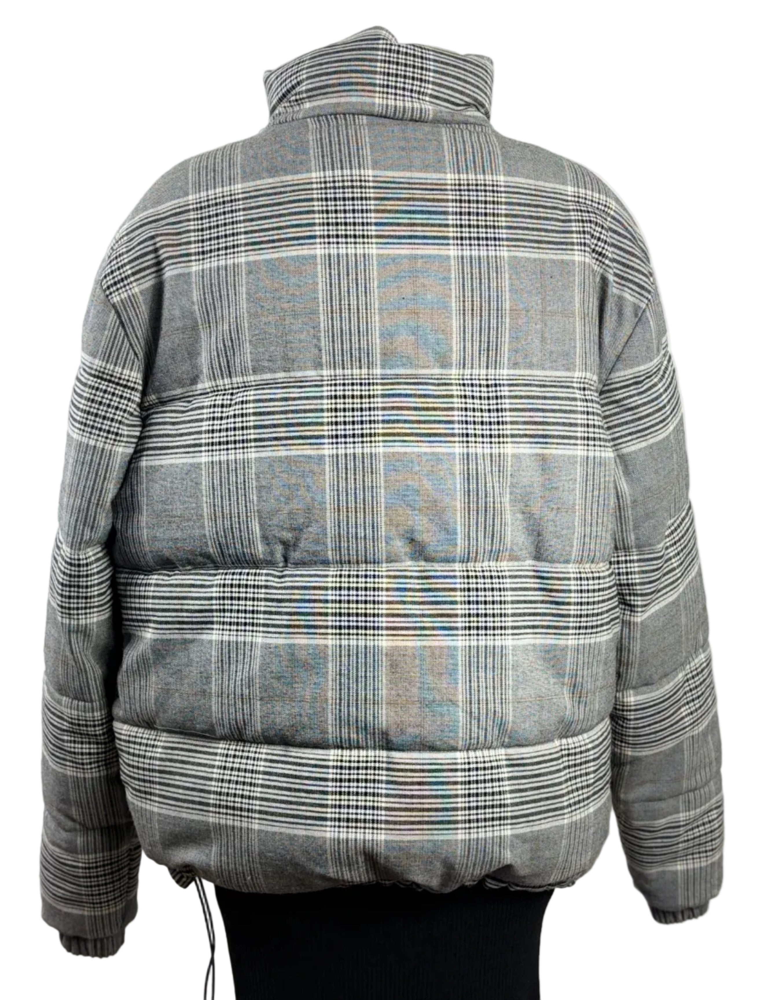 Cotton On | Oversized Check Puffer Jacket | Grey Multi | Size S