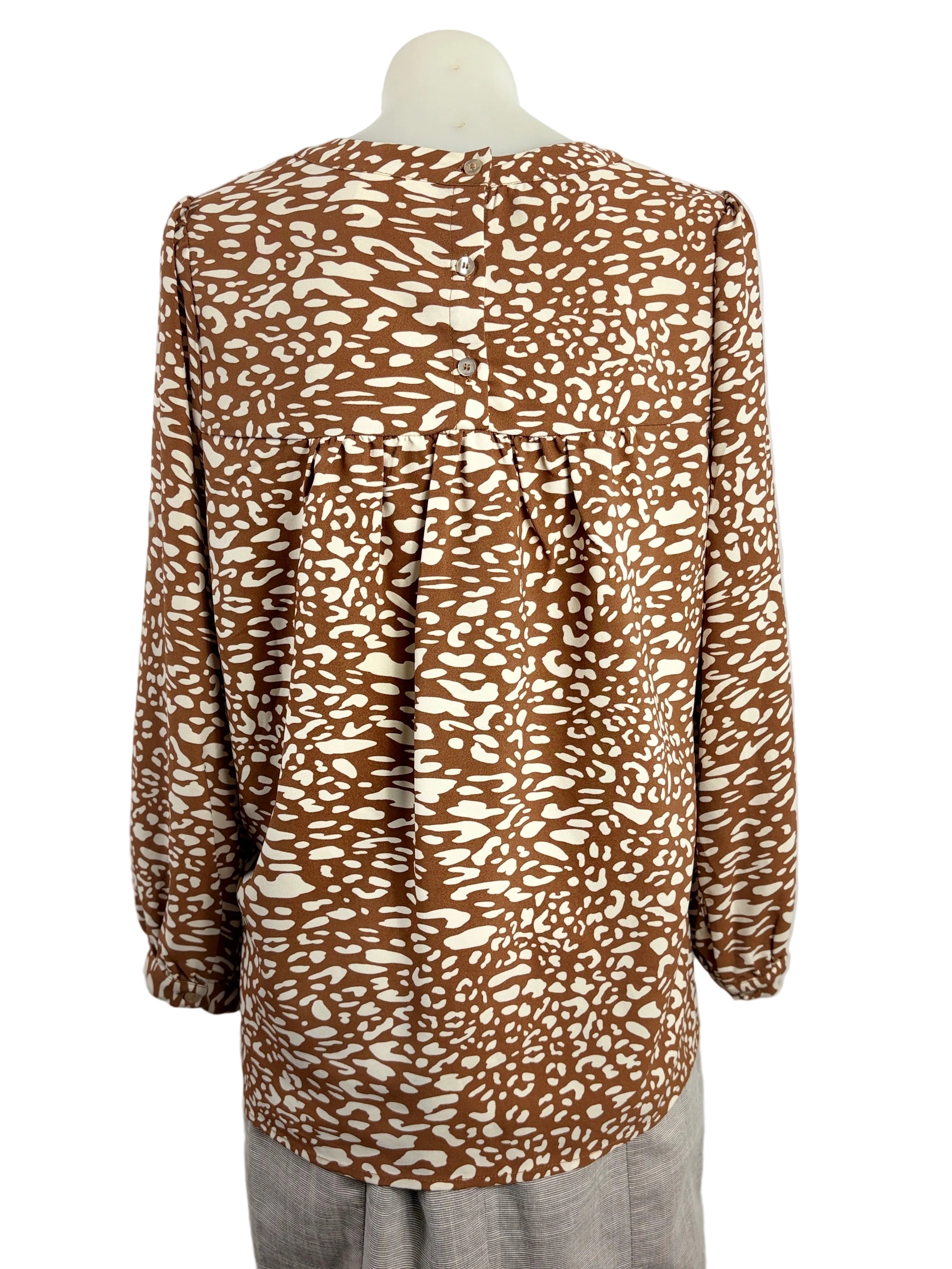 Seed Heritage | Leopard-Print Blouse | Brown & Cream | Size 8