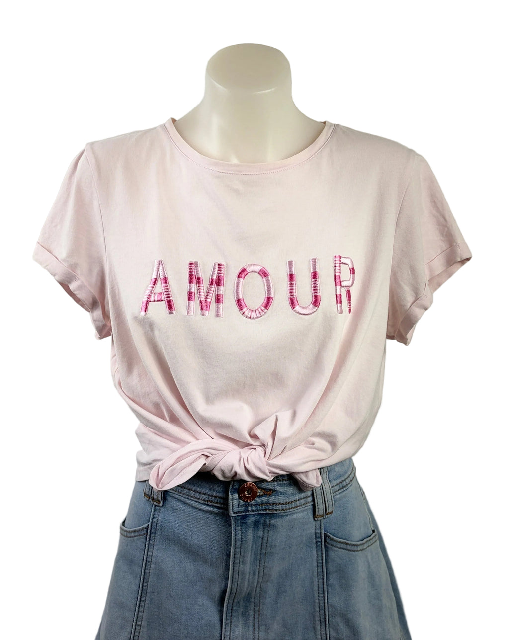 Portmans "Amour" Embroidered Tee — Blush Pink - Size S