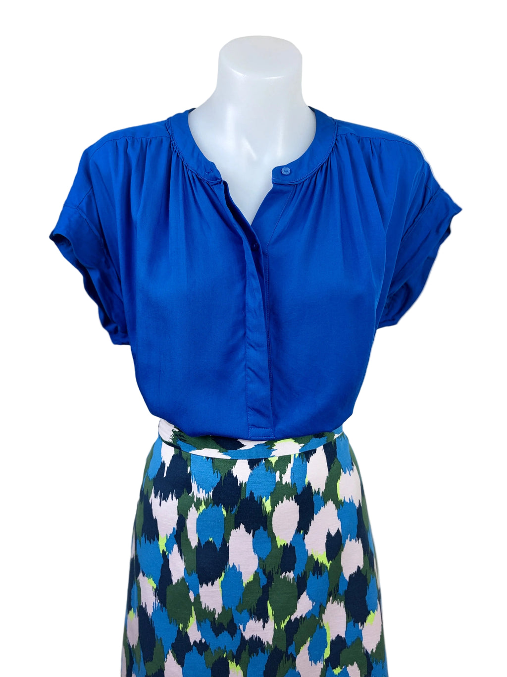 Country Road Silk Cap Sleeve Popover Top in cobalt blue – view 4 of 5