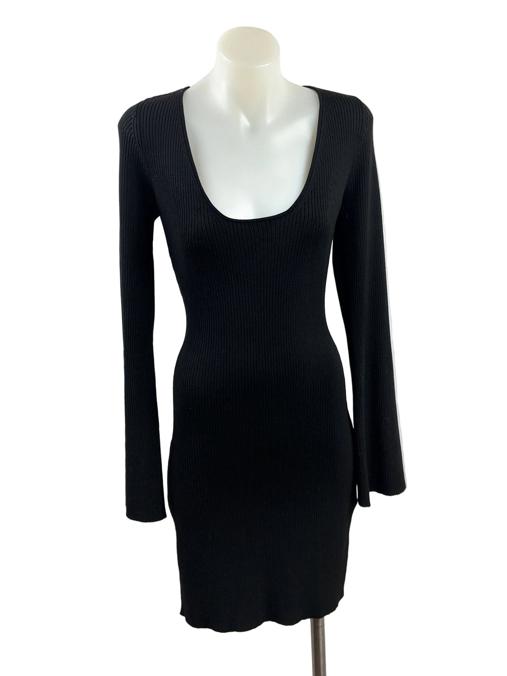 H&M | Ribbed Knit Bodycon Dress | Flare Sleeve | Black | Size M