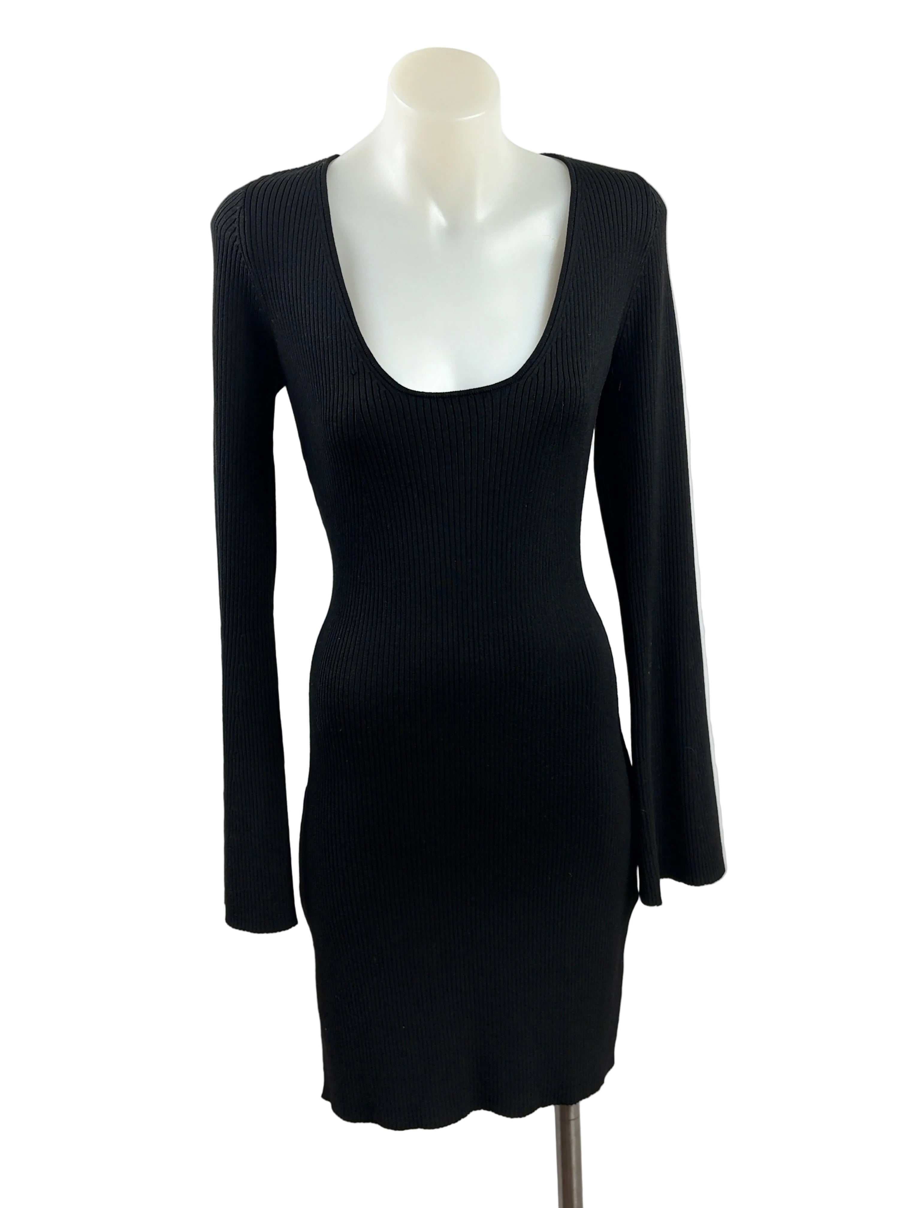 H&M | Ribbed Knit Bodycon Dress | Flare Sleeve | Black | Size M