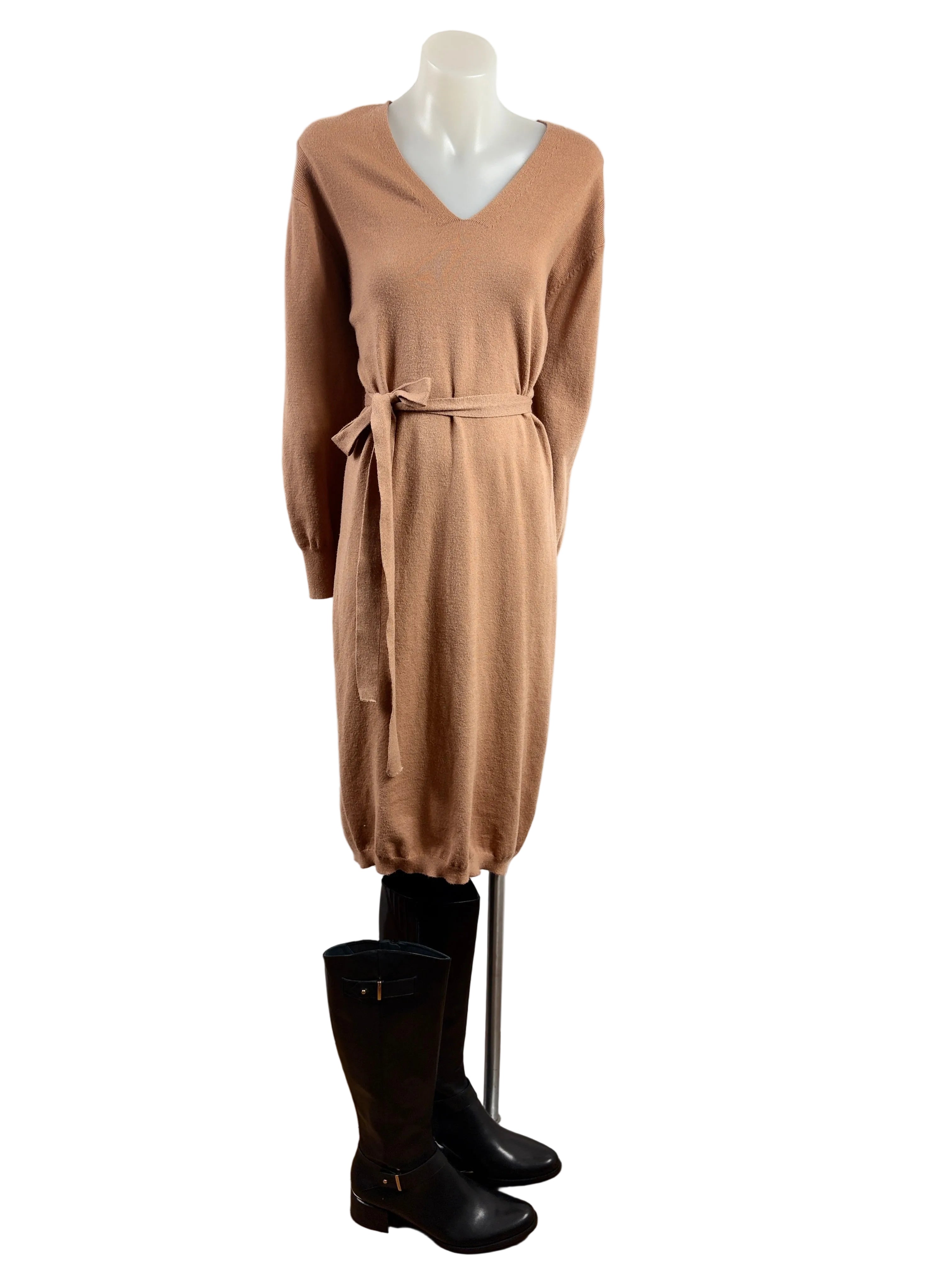 Forcast | Camel Tie Waist Knit Dress | Size L
