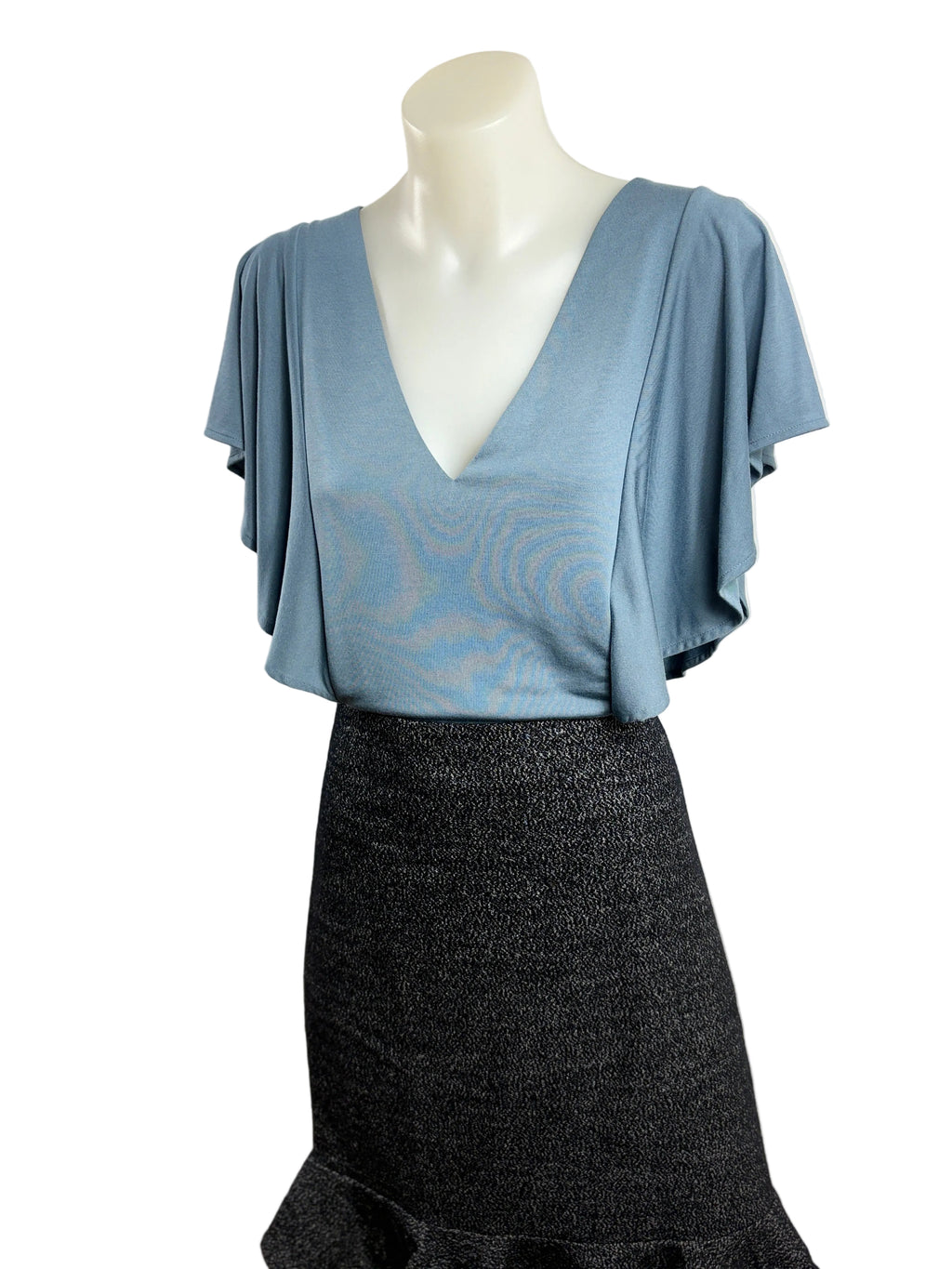 Witchery | Draped V-Neck Flutter Sleeve Top | Dusty Blue | Size S