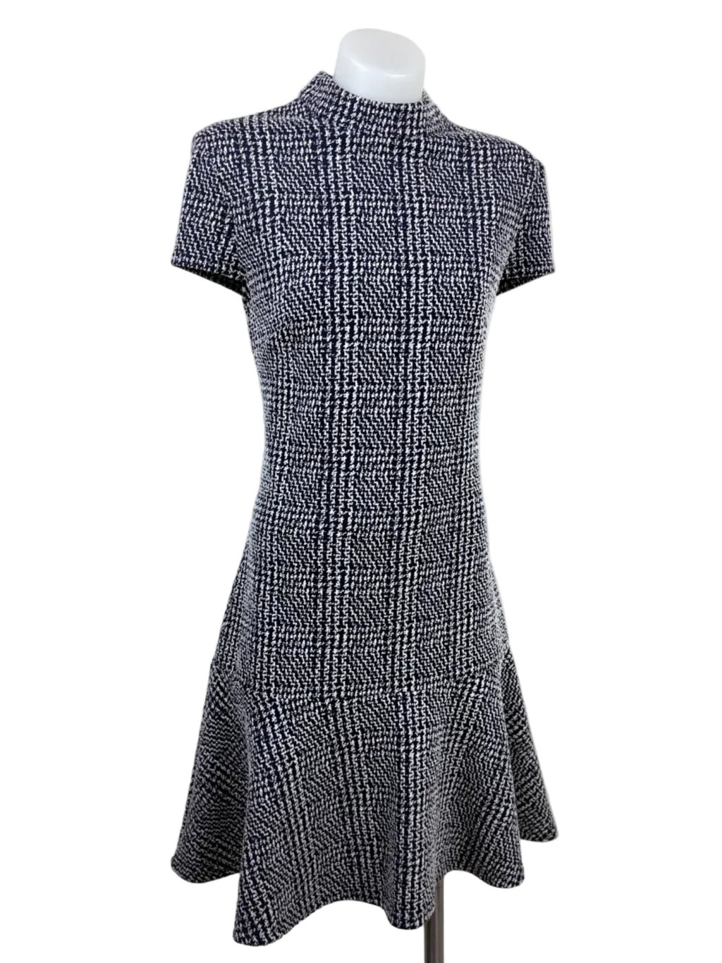 Forever New Tweed-Style Fit and Flare Dress in navy & white – view 3 of 5