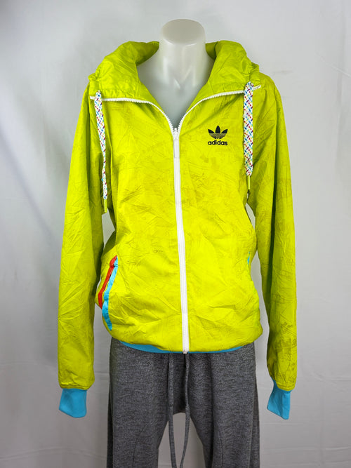 Adidas | Reversible Colourblock Hooded Windbreaker | Lime, Sky Blue & Red | Size M