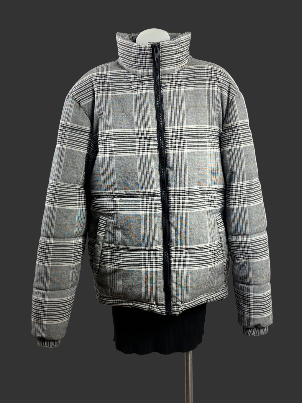 Cotton On | Oversized Check Puffer Jacket | Grey Multi | Size S