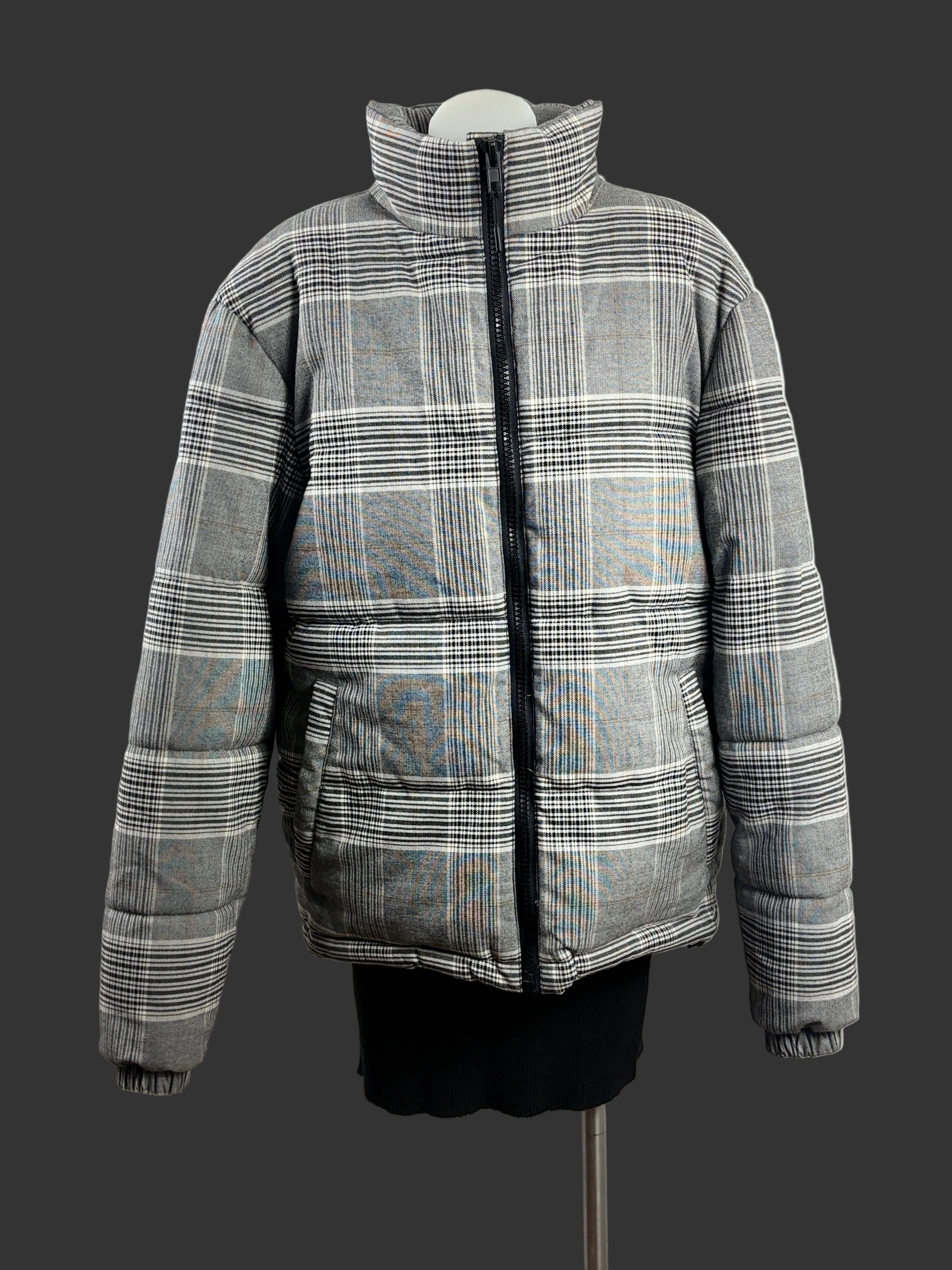 Cotton On | Oversized Check Puffer Jacket | Grey Multi | Size S
